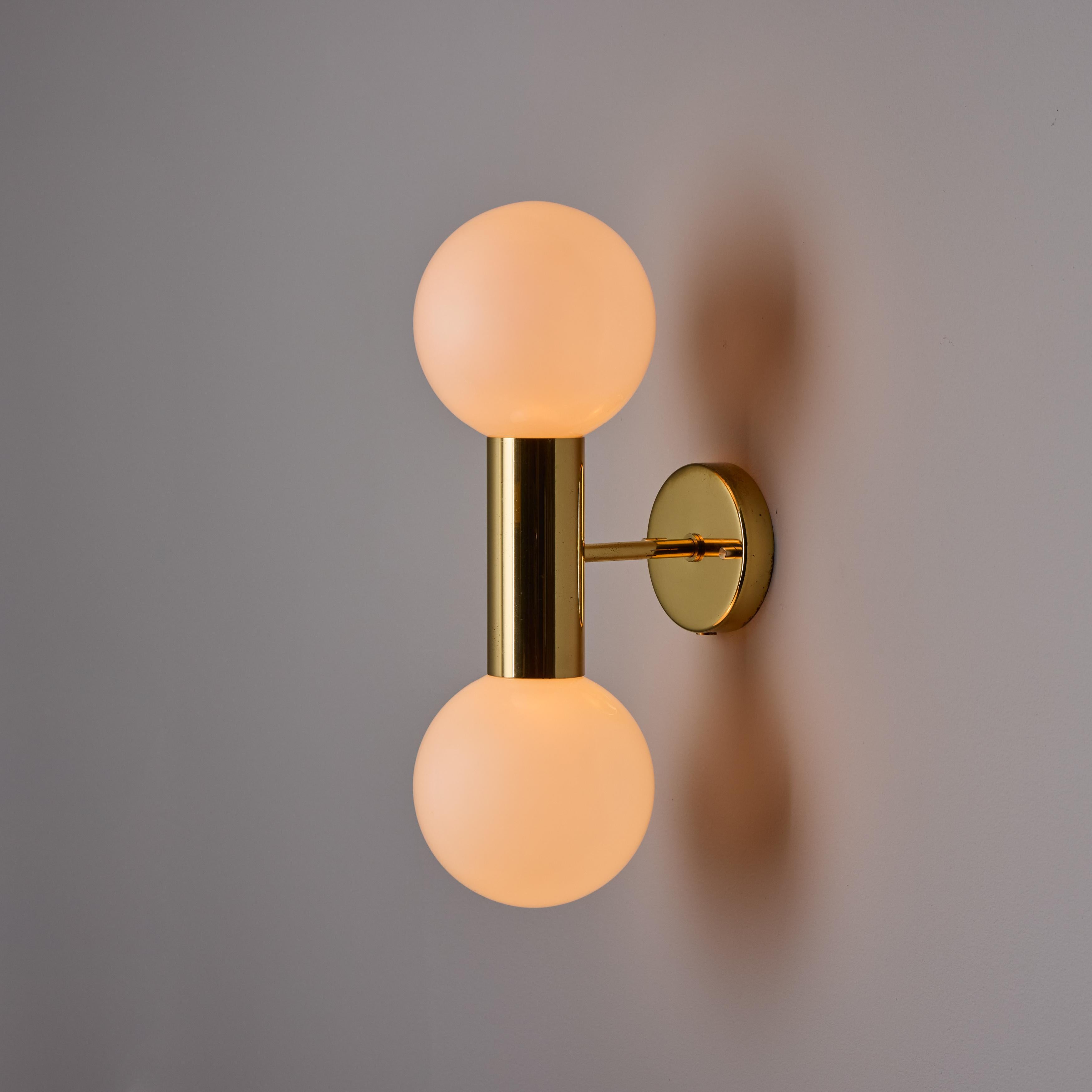 Late 20th Century Pair of 1970s Motoko Ishii Opaline Glass Double Sconces for Staff Leuchten For Sale