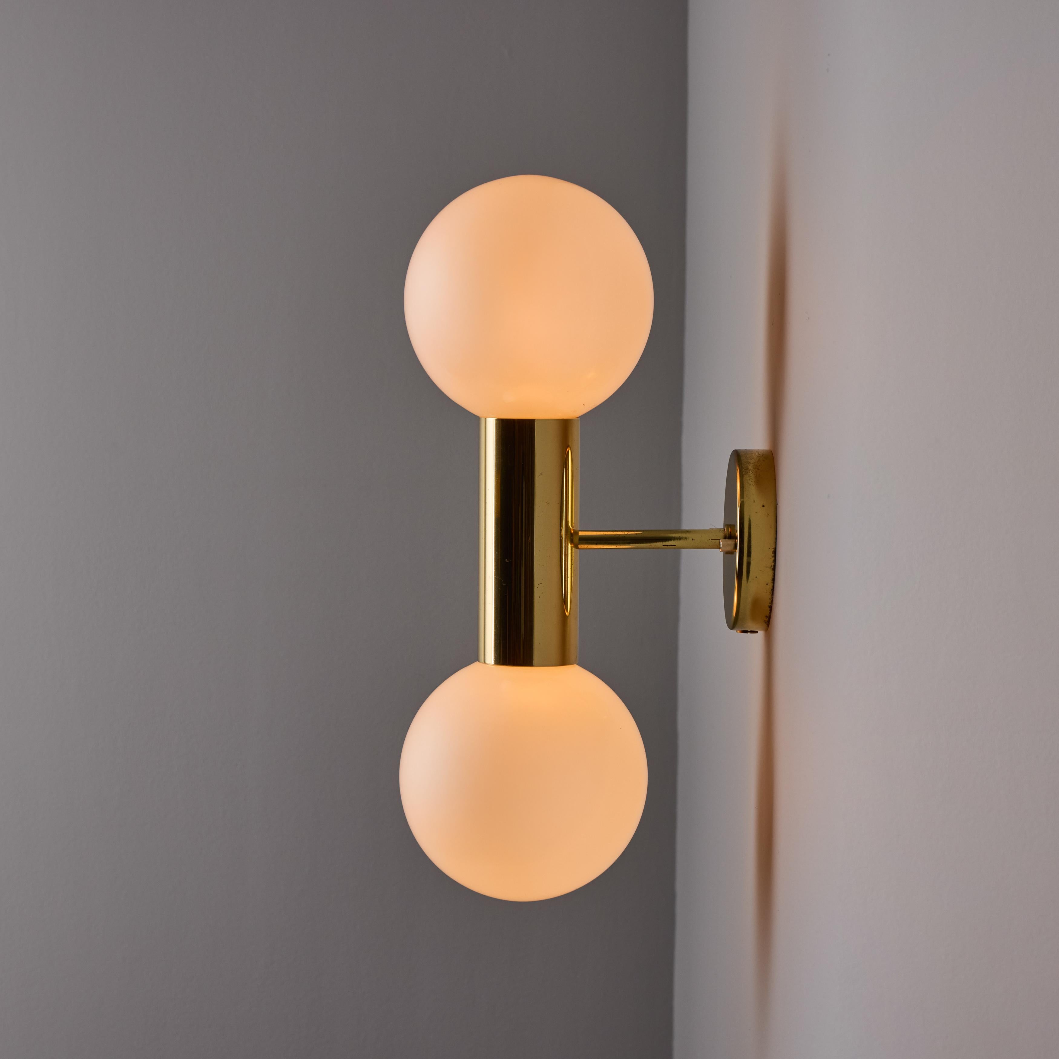 Metal Pair of 1970s Motoko Ishii Opaline Glass Double Sconces for Staff Leuchten For Sale