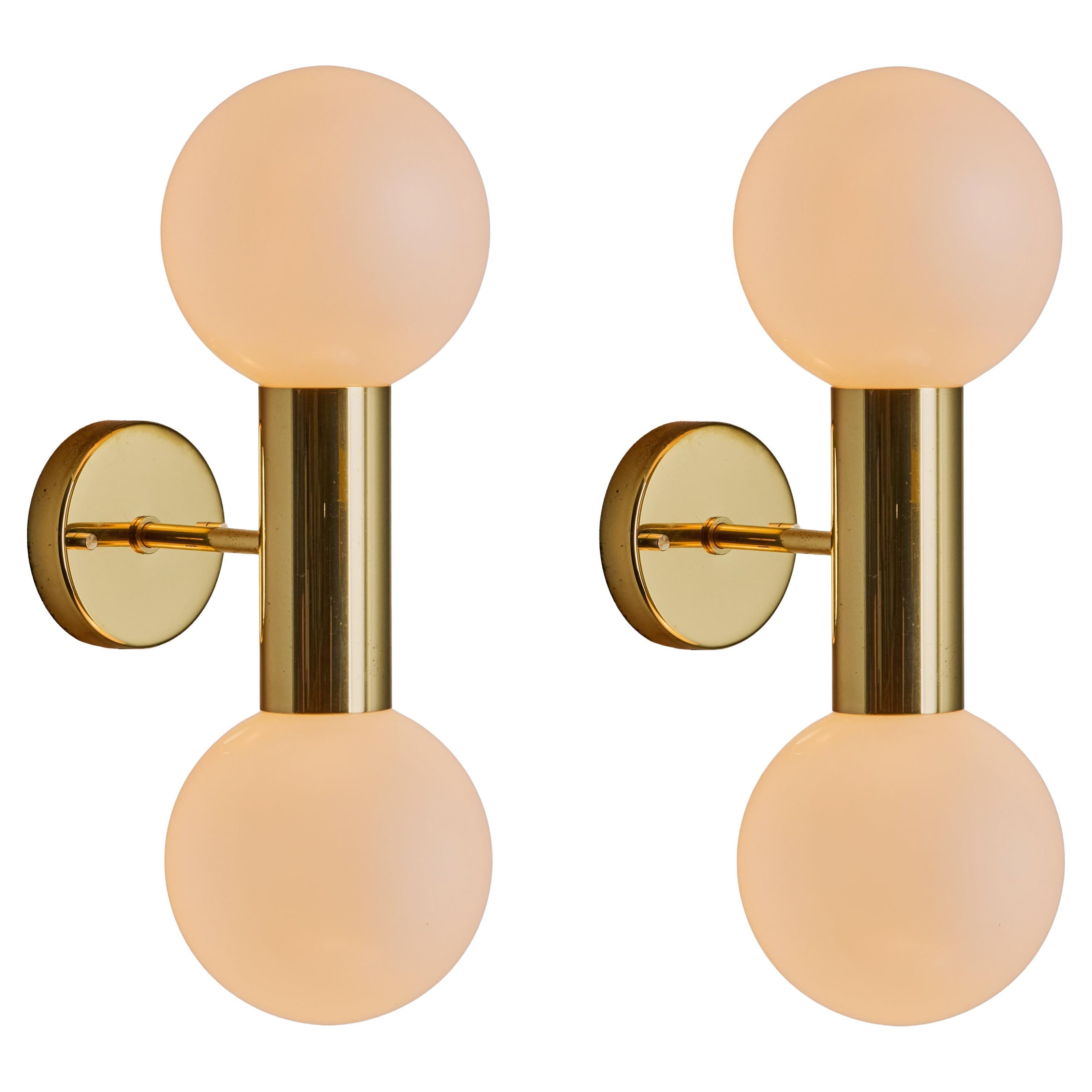 Pair of 1970s Motoko Ishii Opaline Glass Double Sconces for Staff Leuchten For Sale