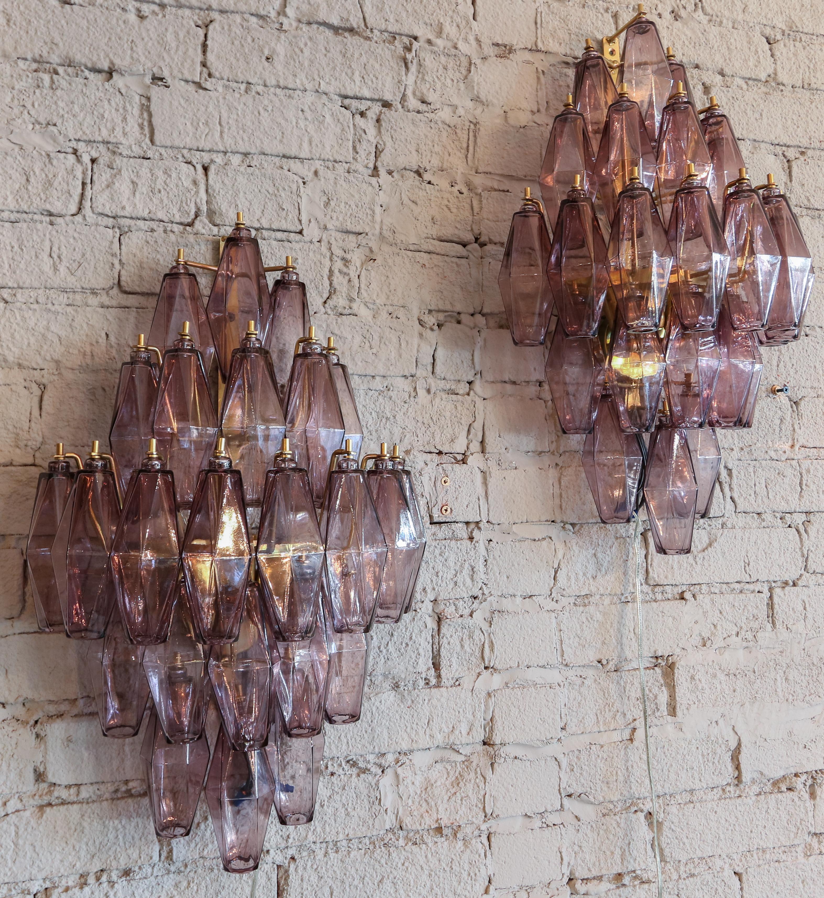 Late 20th Century Pair of 1970s Murano Sconces with Amethyst Polyhedron Glass