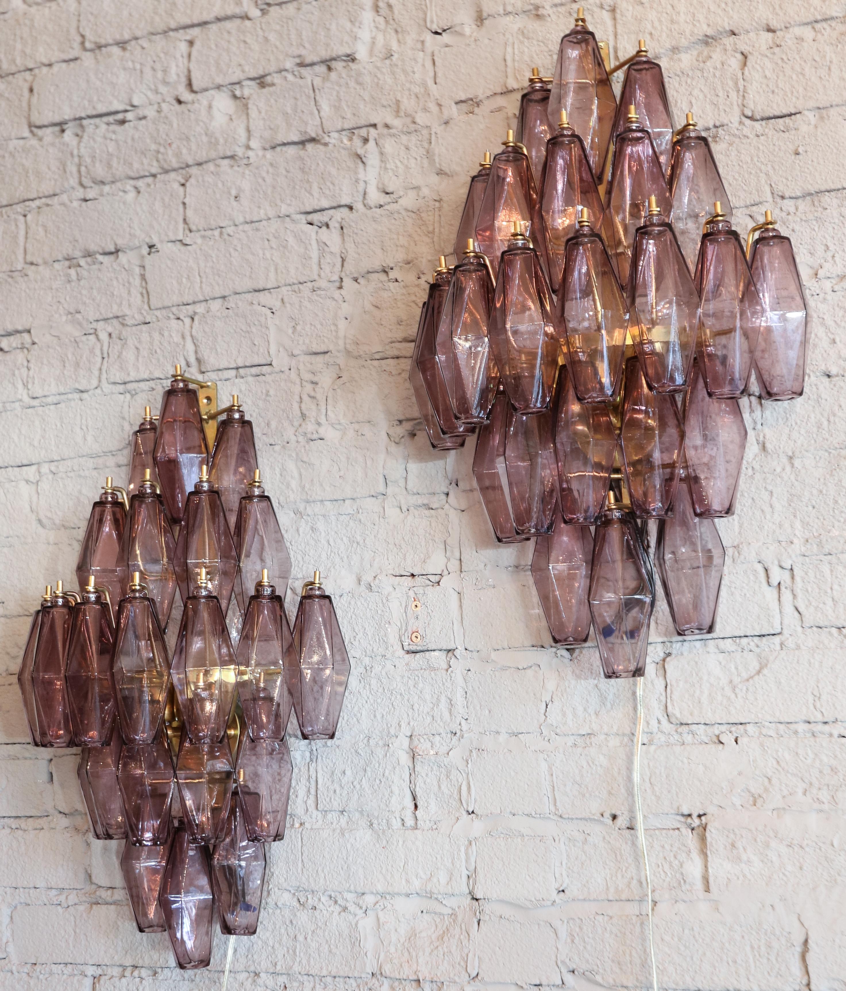 Metal Pair of 1970s Murano Sconces with Amethyst Polyhedron Glass
