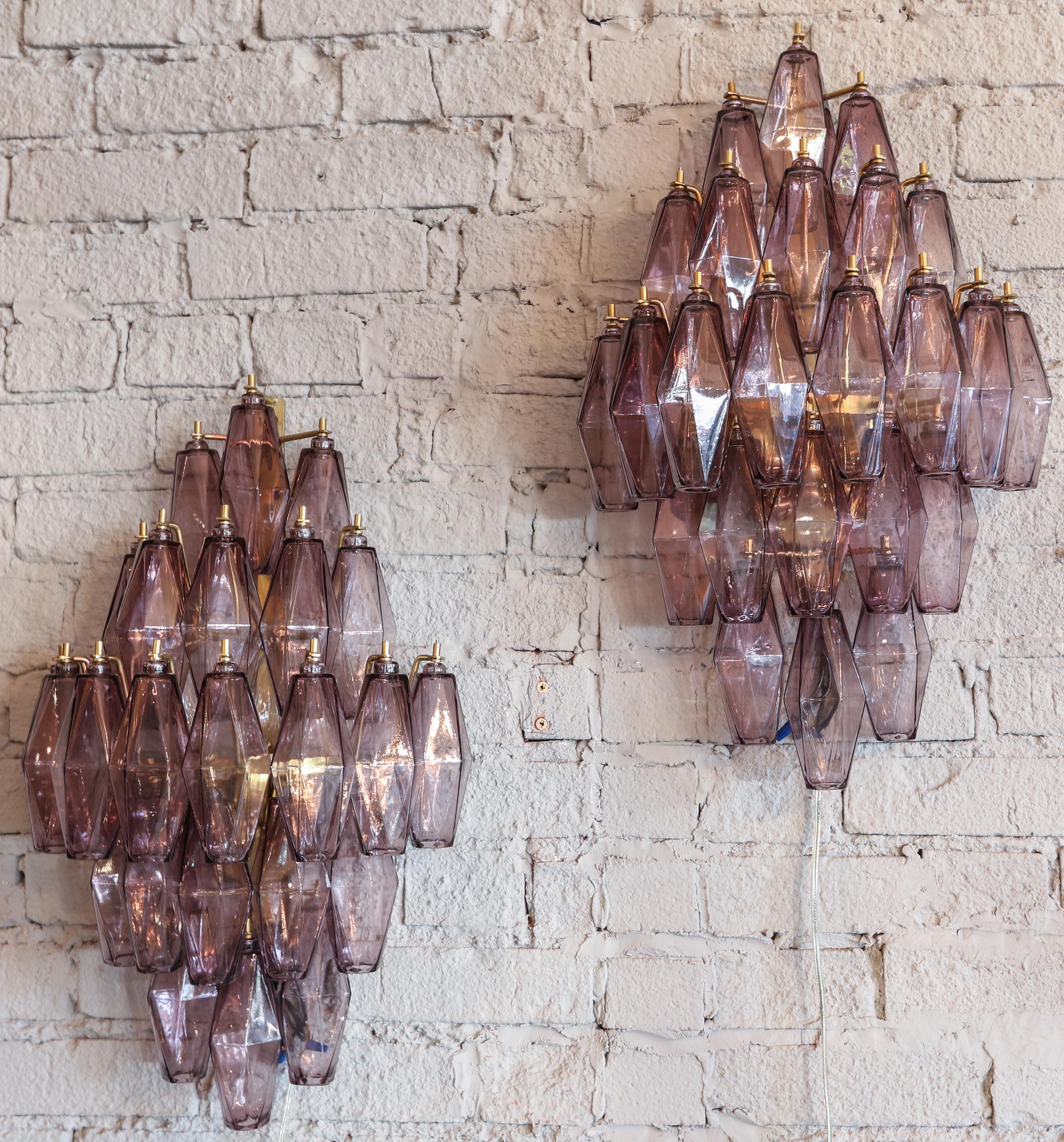 Pair of 1970s Murano Sconces with Amethyst Polyhedron Glass 2