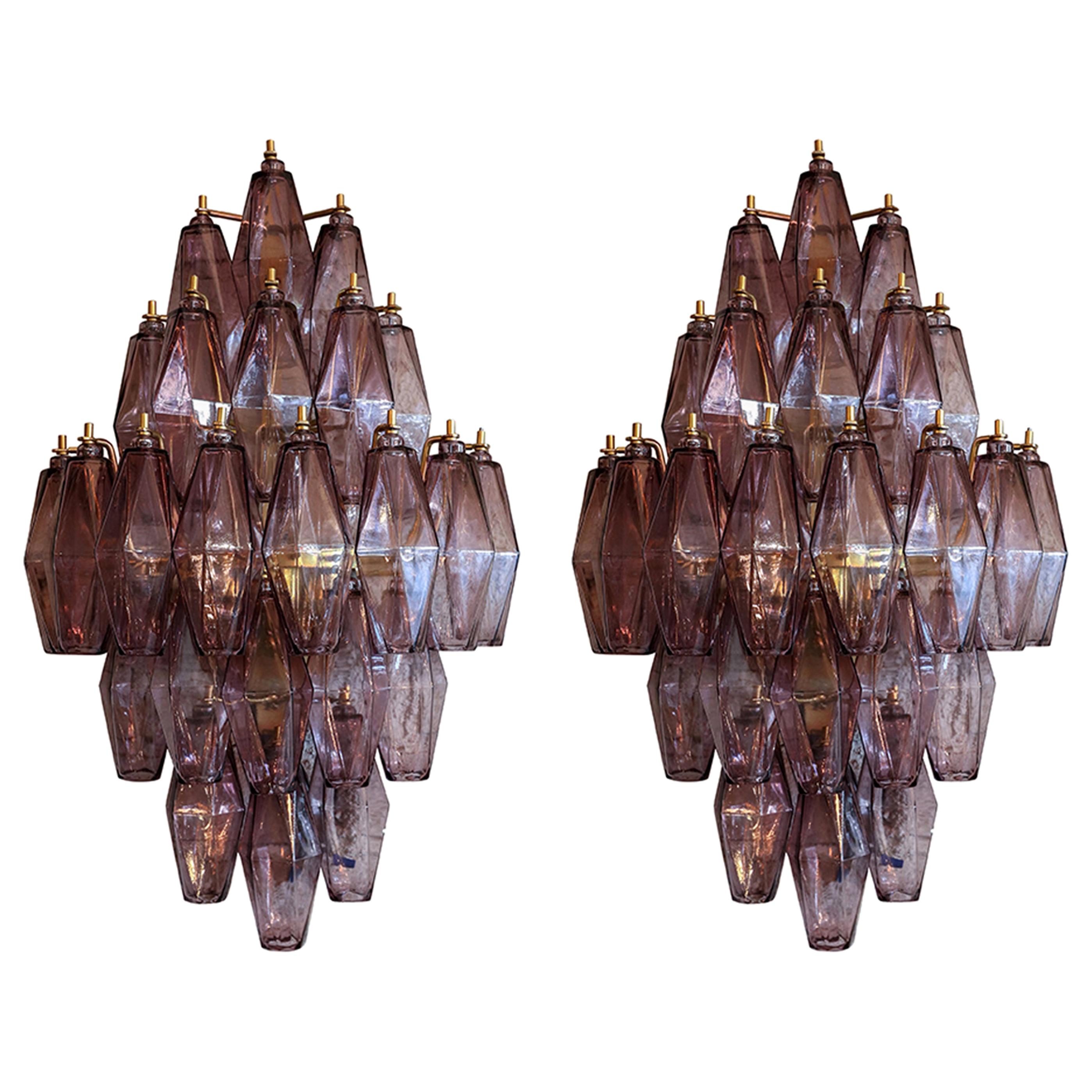 Pair of 1970s Murano Sconces with Amethyst Polyhedron Glass