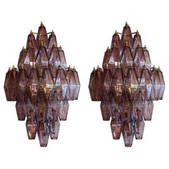 Pair of 1970s Murano Sconces with Amethyst Polyhedron Glass