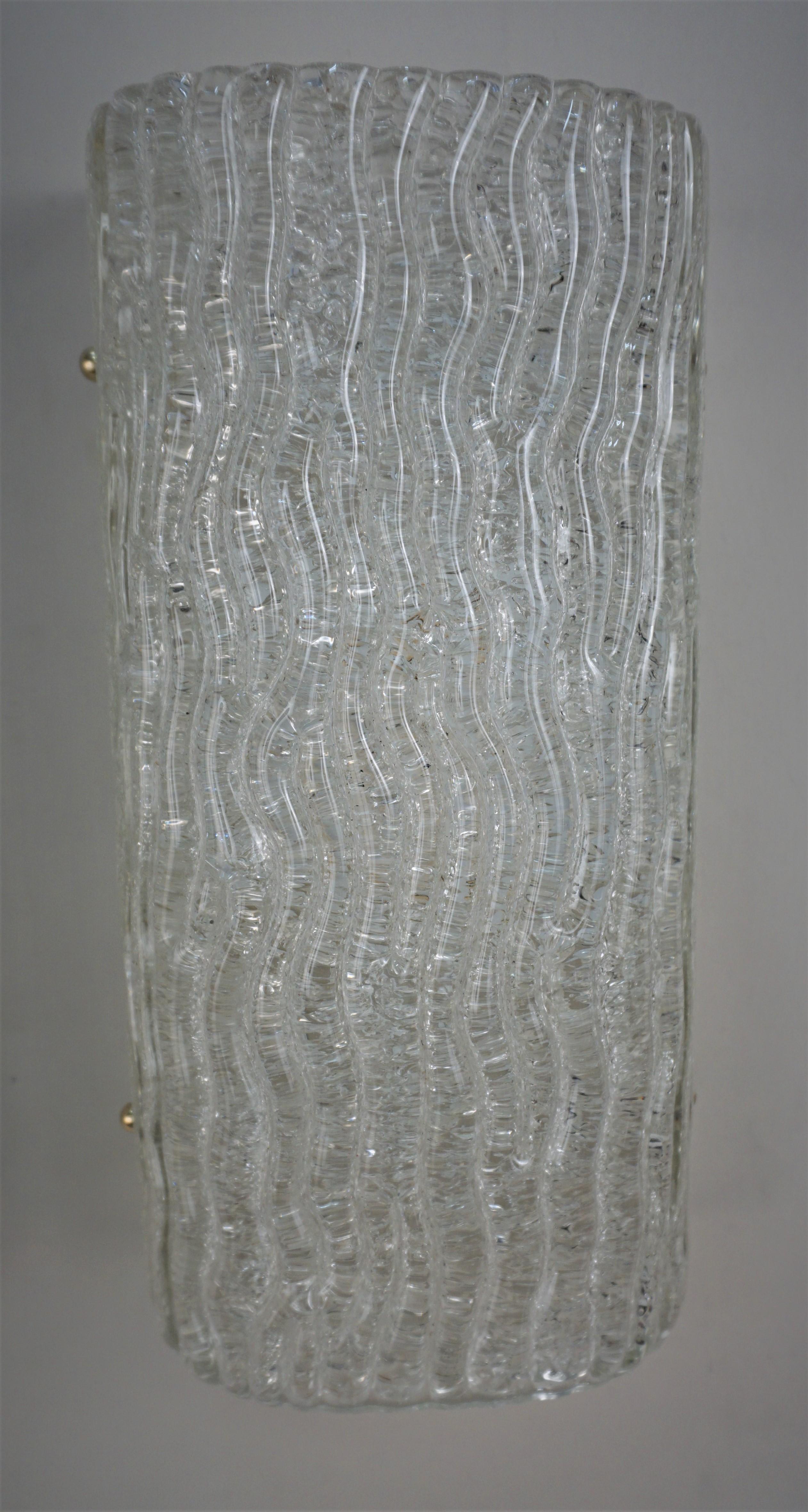 Late 20th Century Pair of 1970's Murano Texture Glass Wall Sconces For Sale