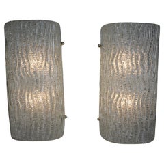 Vintage Pair of 1970's Murano Texture Glass Wall Sconces