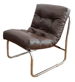 Pair of 1970s Neomodernist Tubular Leather Armchairs