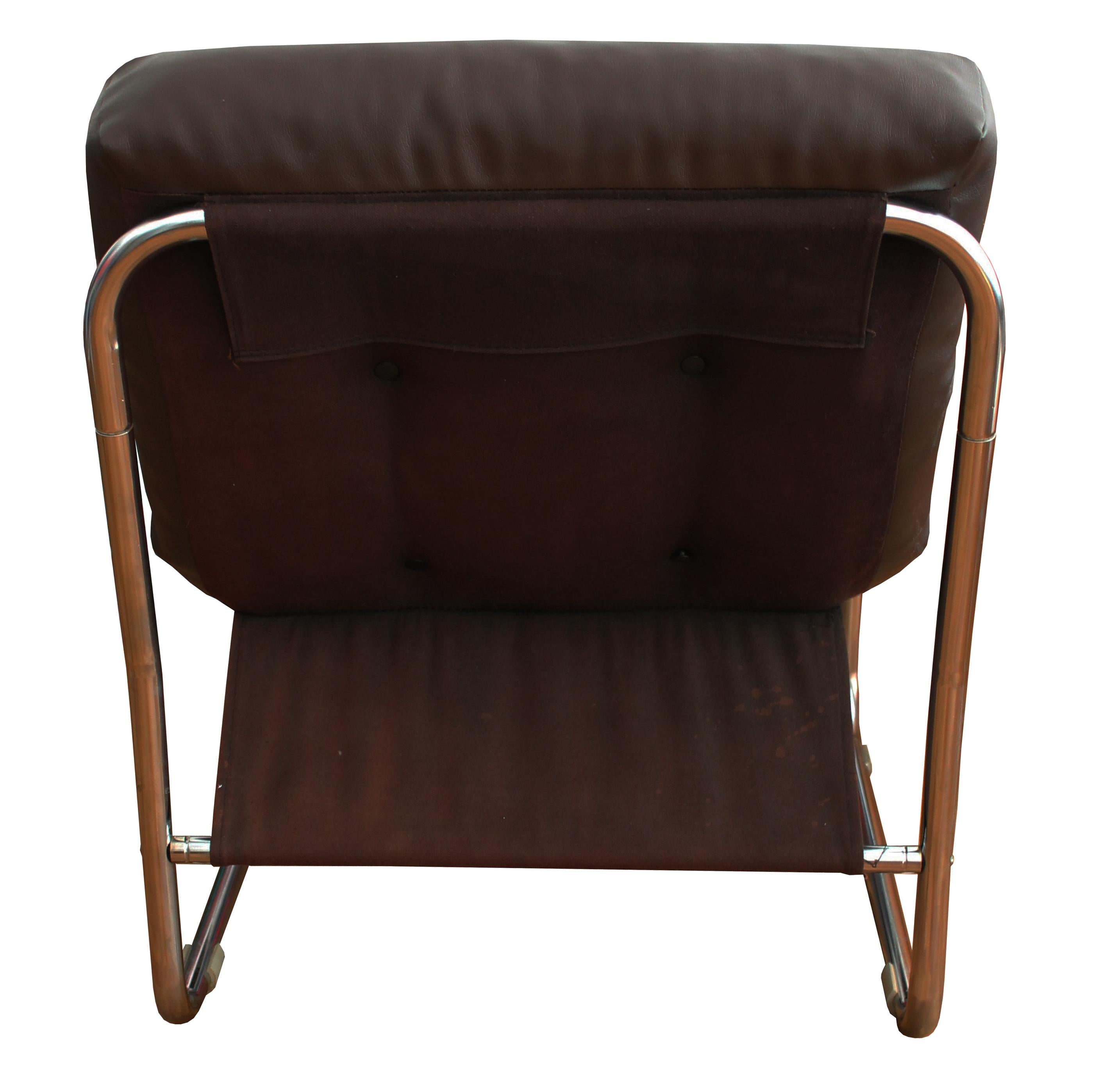 Pair of 1970s Neomodernist Tubular Leather Armchairs For Sale 1