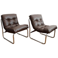 Pair of 1970s Neomodernist Tubular Leather Armchairs Pair of 1970s Neomodernist Tubular Leather Armchairs