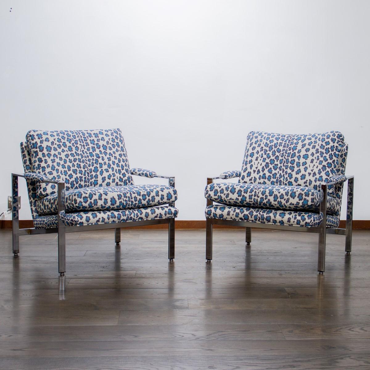 Late 20th Century Pair of 1970s Nickel Framed Lounge Chairs