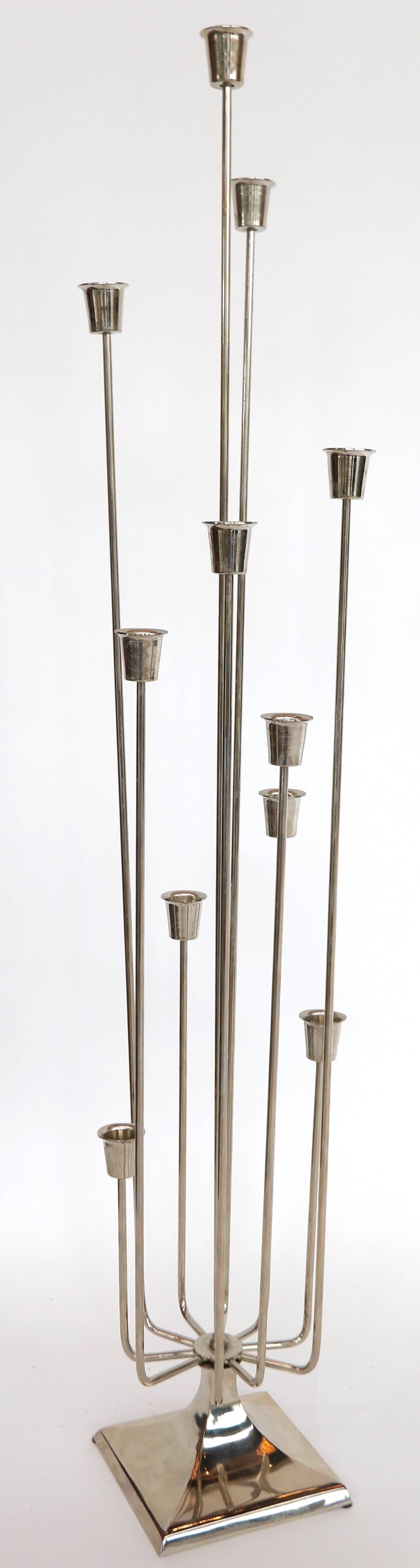 Pair of 1970s nickel-plated candleholder with eleven cups.