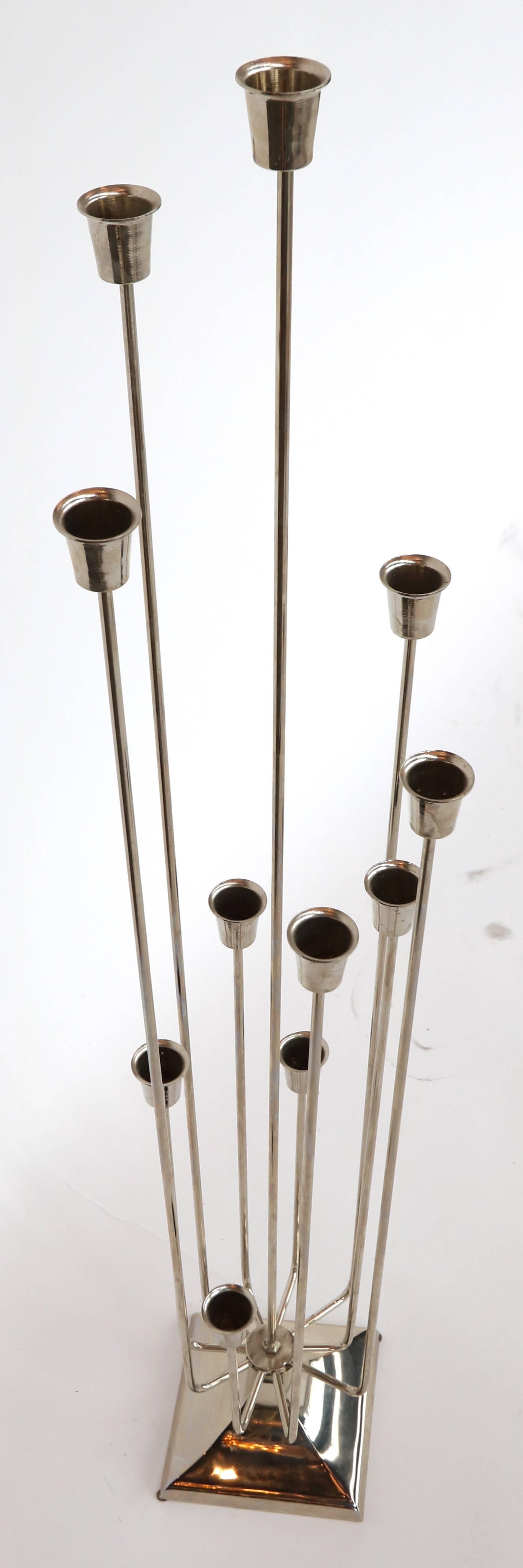 Mid-Century Modern Pair of Tall 1970s Nickel-Plated Candleholders with Eleven Cups