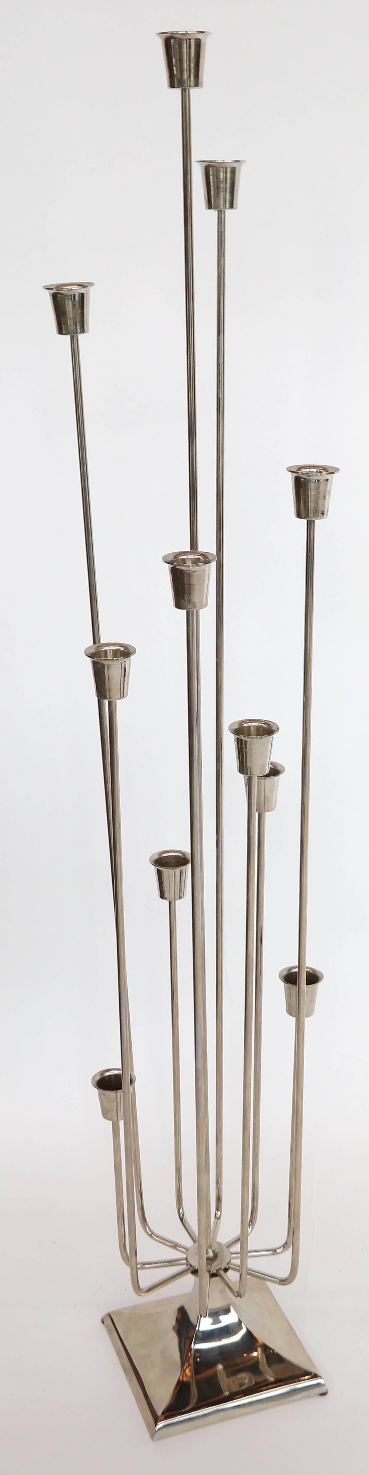 Pair of Tall 1970s Nickel-Plated Candleholders with Eleven Cups In Good Condition In Los Angeles, CA