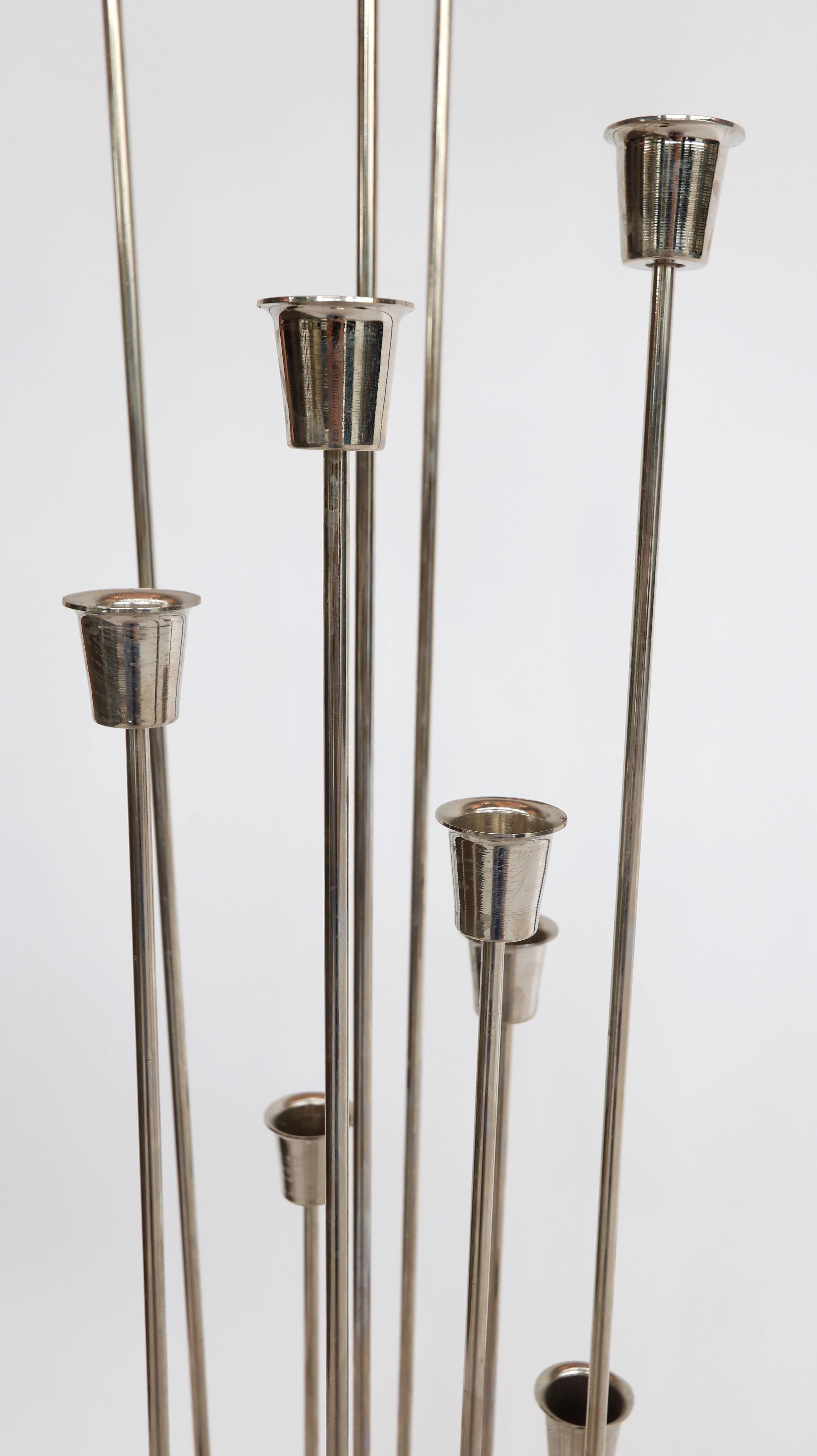 Metal Pair of Tall 1970s Nickel-Plated Candleholders with Eleven Cups