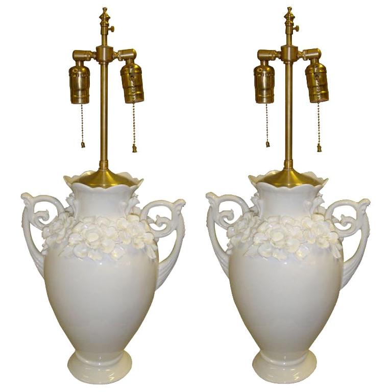Pair of 1970's of Urns with lamp application.