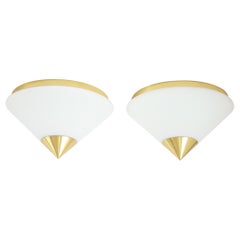 Pair of 1970s Opaline and Brass Flush Mount / Sconce by Limburg
