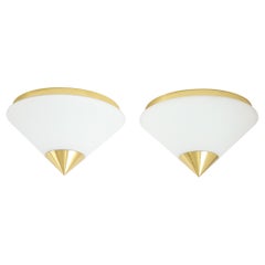 Pair of Opaline and Brass Flush Mount / Sconce by Limburg ( 3 Pairs Available )