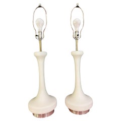 Pareja de lámparas de sobremesa de cristal esmerilado opaco de los años 70, Laurel Lamp Co. Mediados de siglo