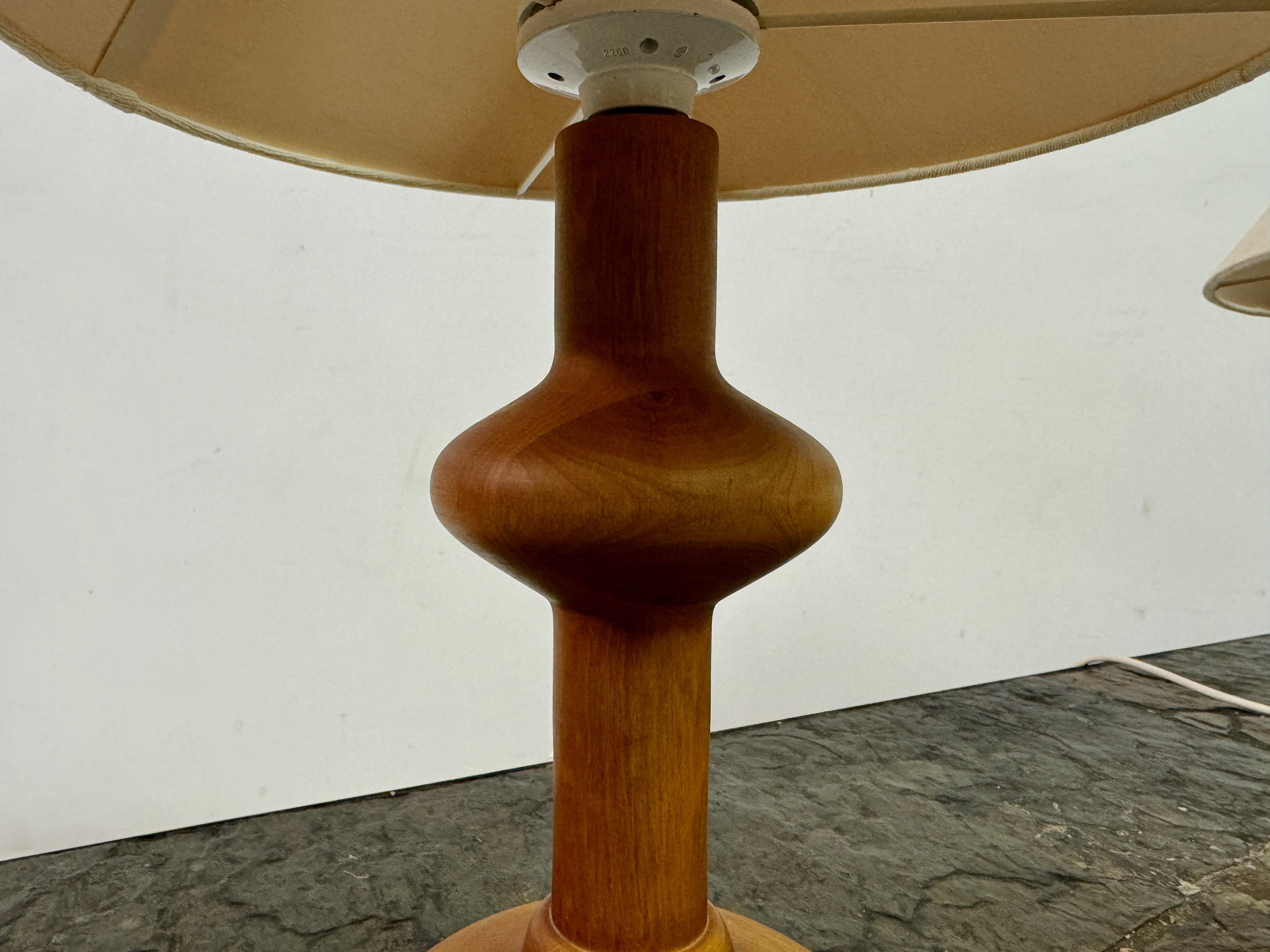Pair of 1970s Organic Turned Wooden Table Lamps For Sale 4
