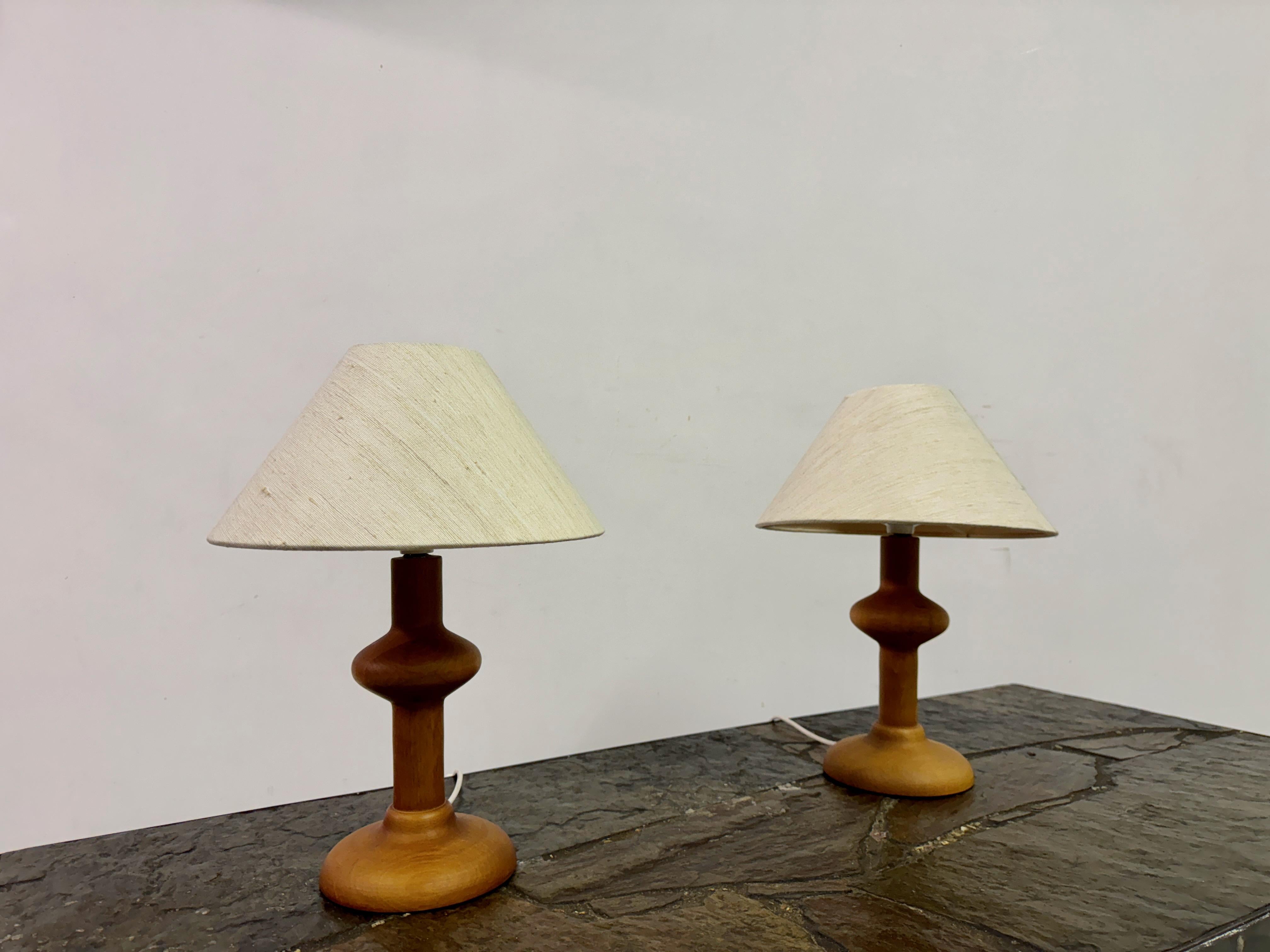 Pair of 1970s Organic Turned Wooden Table Lamps For Sale 2