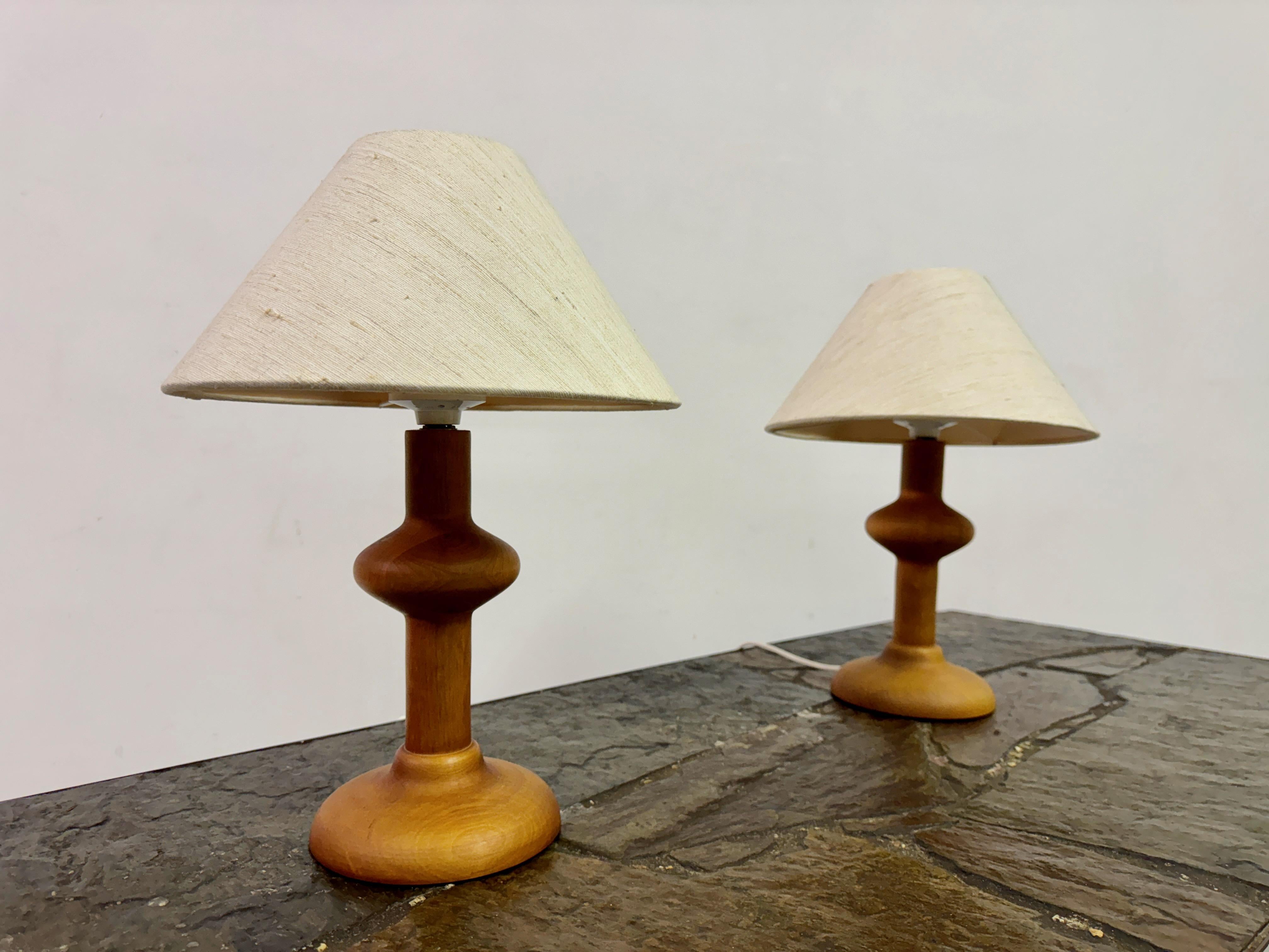 Pair of 1970s Organic Turned Wooden Table Lamps For Sale 3