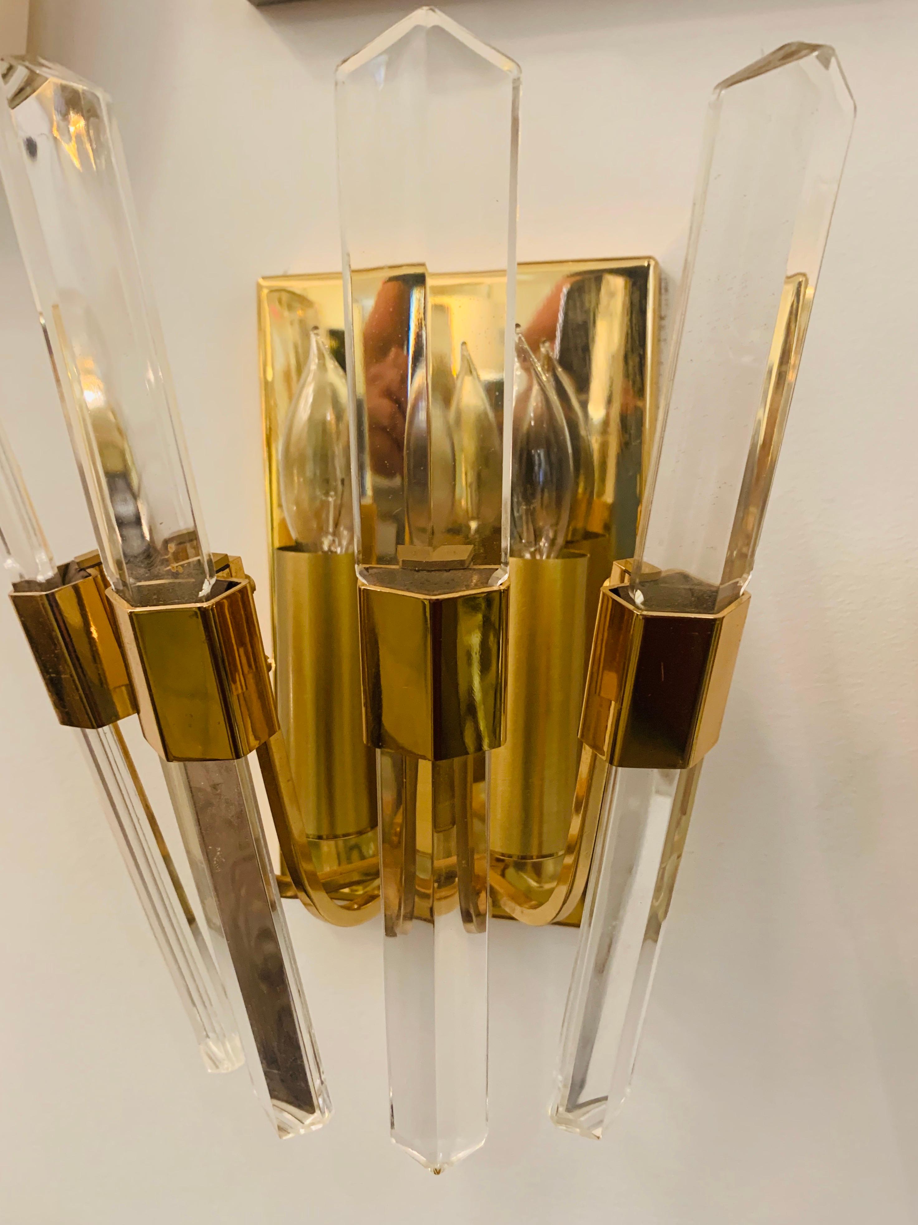 Pair of 1970s Oscar Torlasco Golden Crystal Wall Lights For Sale 8