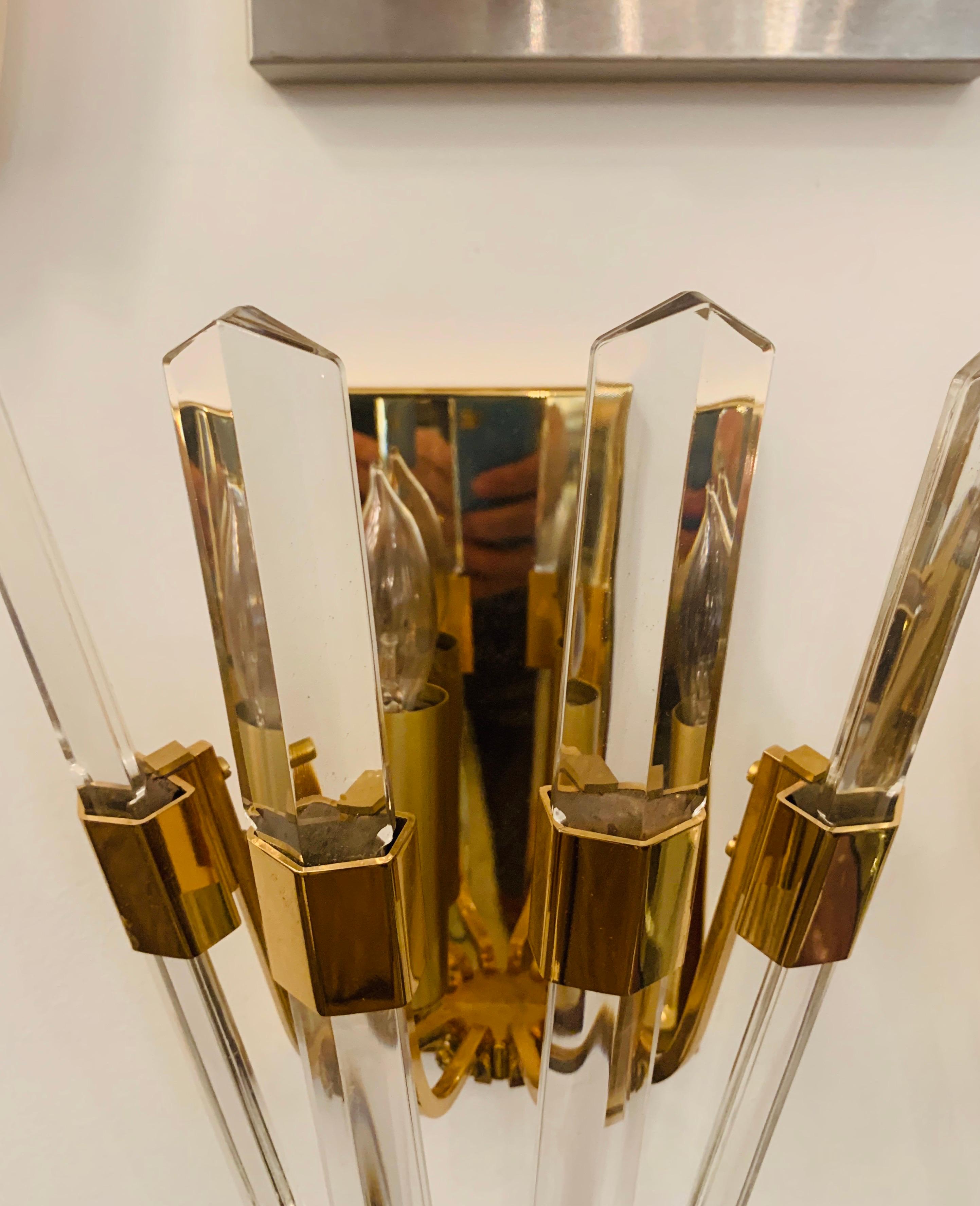 Pair of 1970s Oscar Torlasco Golden Crystal Wall Lights For Sale 10