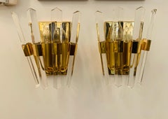 Pair of 1970s Oscar Torlasco Golden Crystal Wall Lights