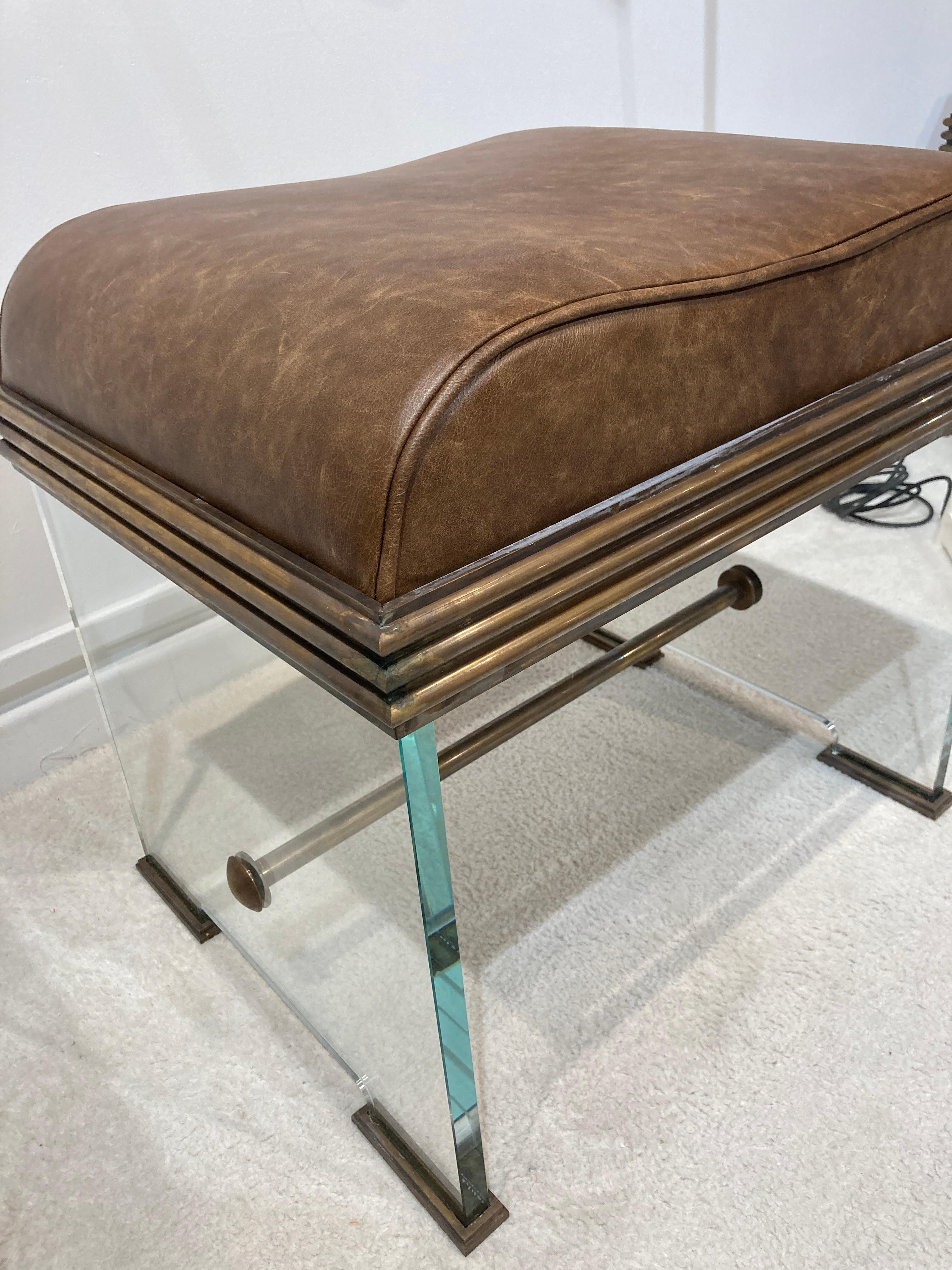 Brass Pair of 1970's ottomans in glass Attributed to Pietro Chiesa for Fontana Arte For Sale