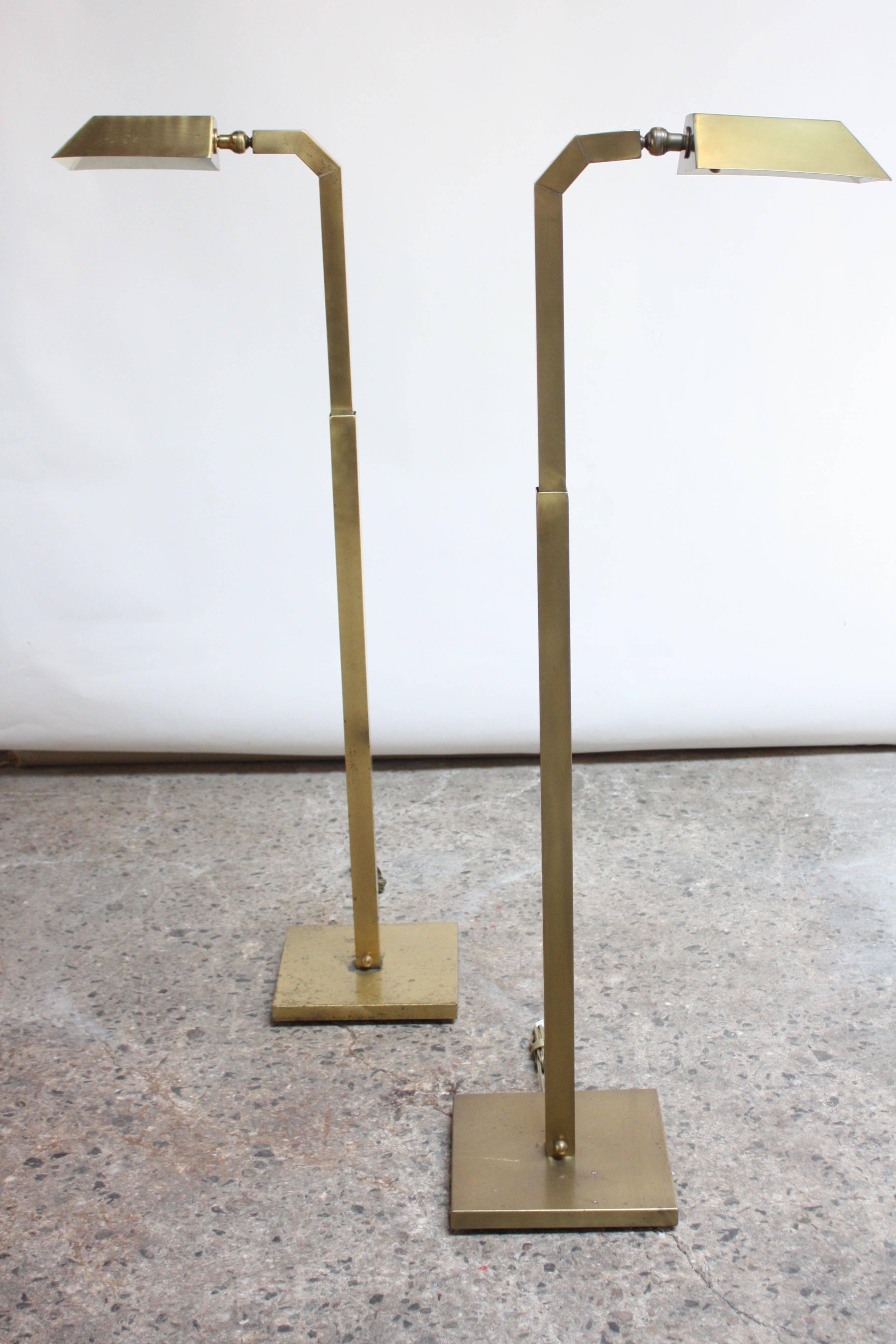 American Pair of 1970s Patinated Brass Chapman Floor Lamps For Sale