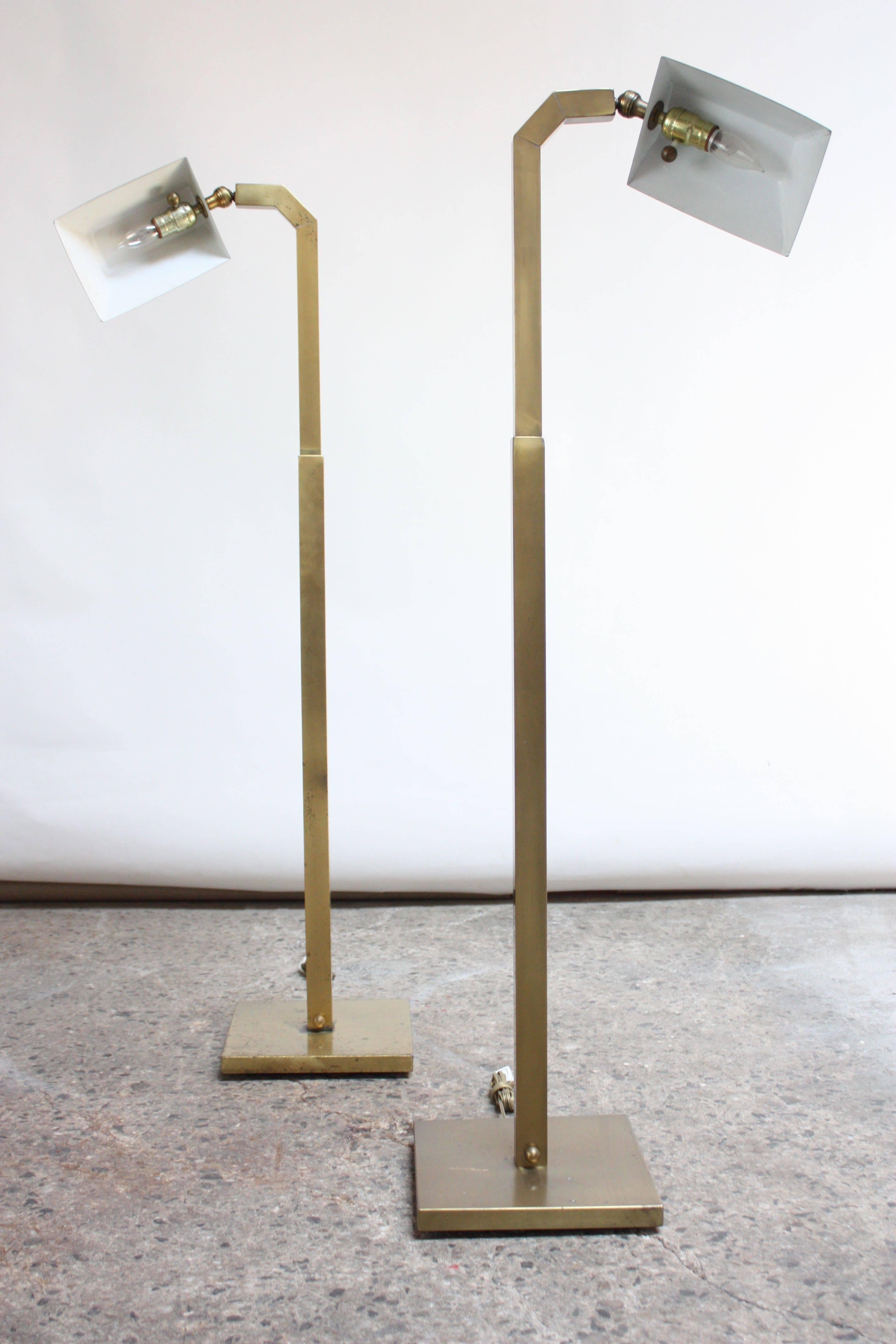 Pair of 1970s Patinated Brass Chapman Floor Lamps In Distressed Condition For Sale In Brooklyn, NY