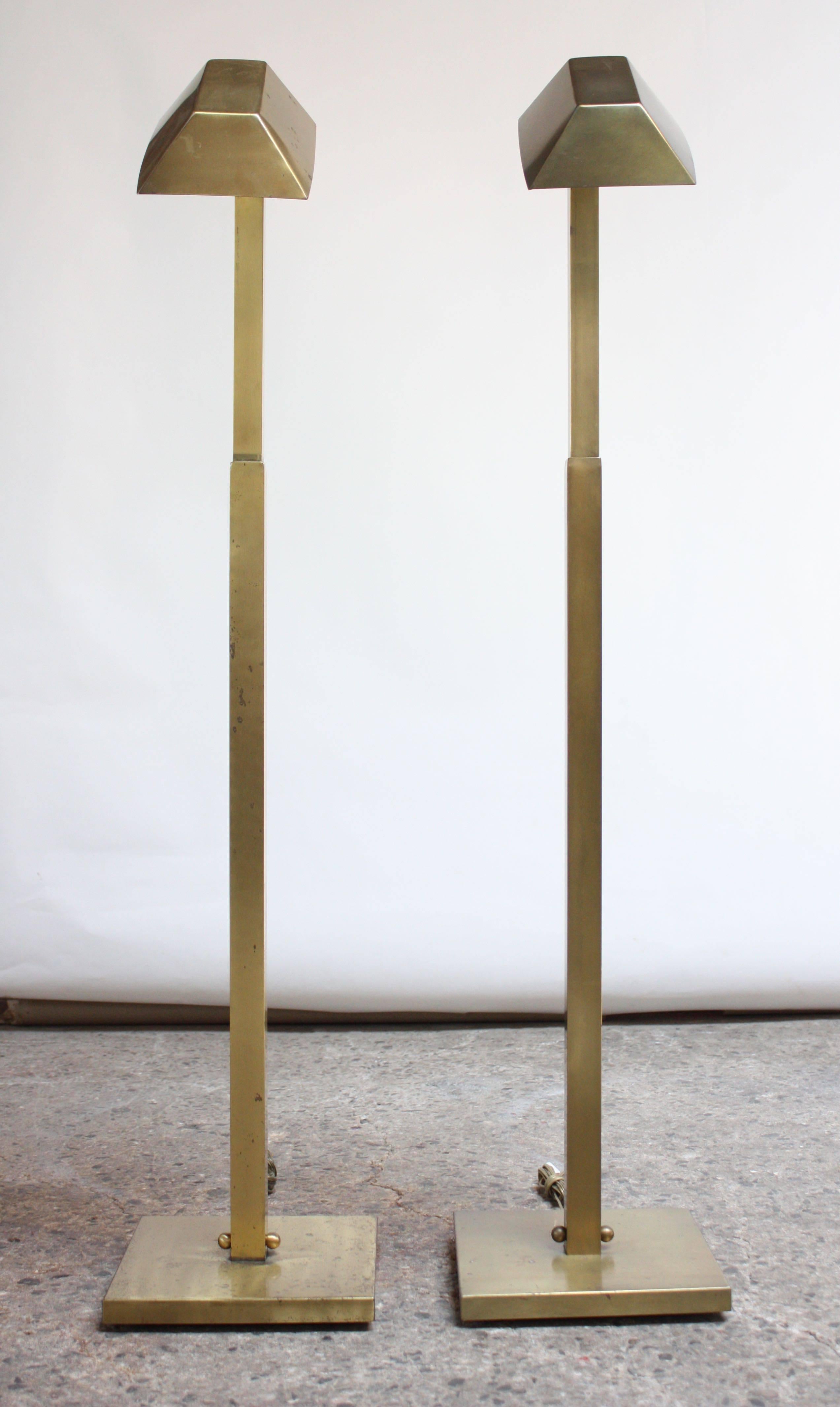 Late 20th Century Pair of 1970s Patinated Brass Chapman Floor Lamps For Sale