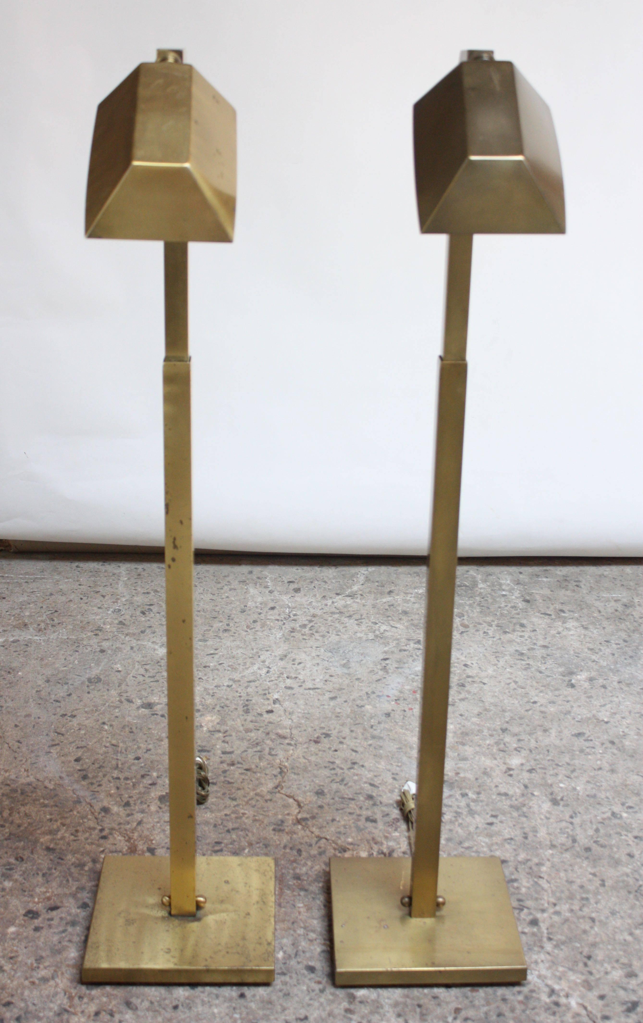 Pair of 1970s Patinated Brass Chapman Floor Lamps For Sale 1