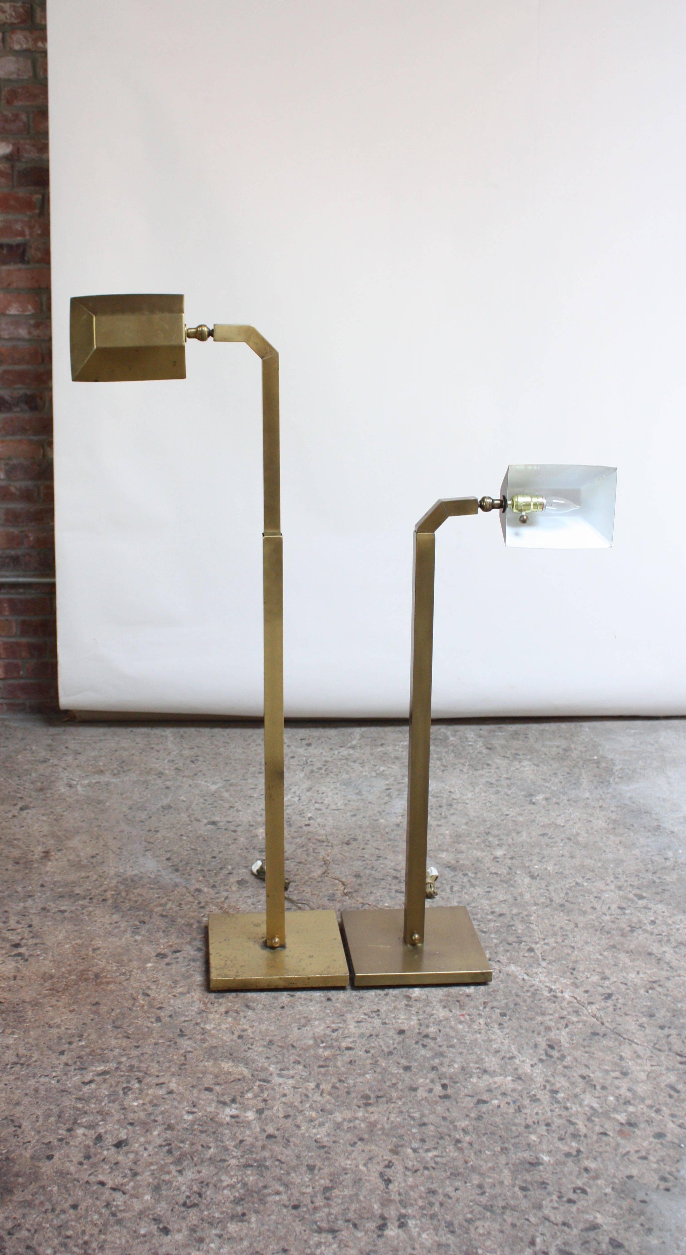Pair of 1970s Patinated Brass Chapman Floor Lamps For Sale 2