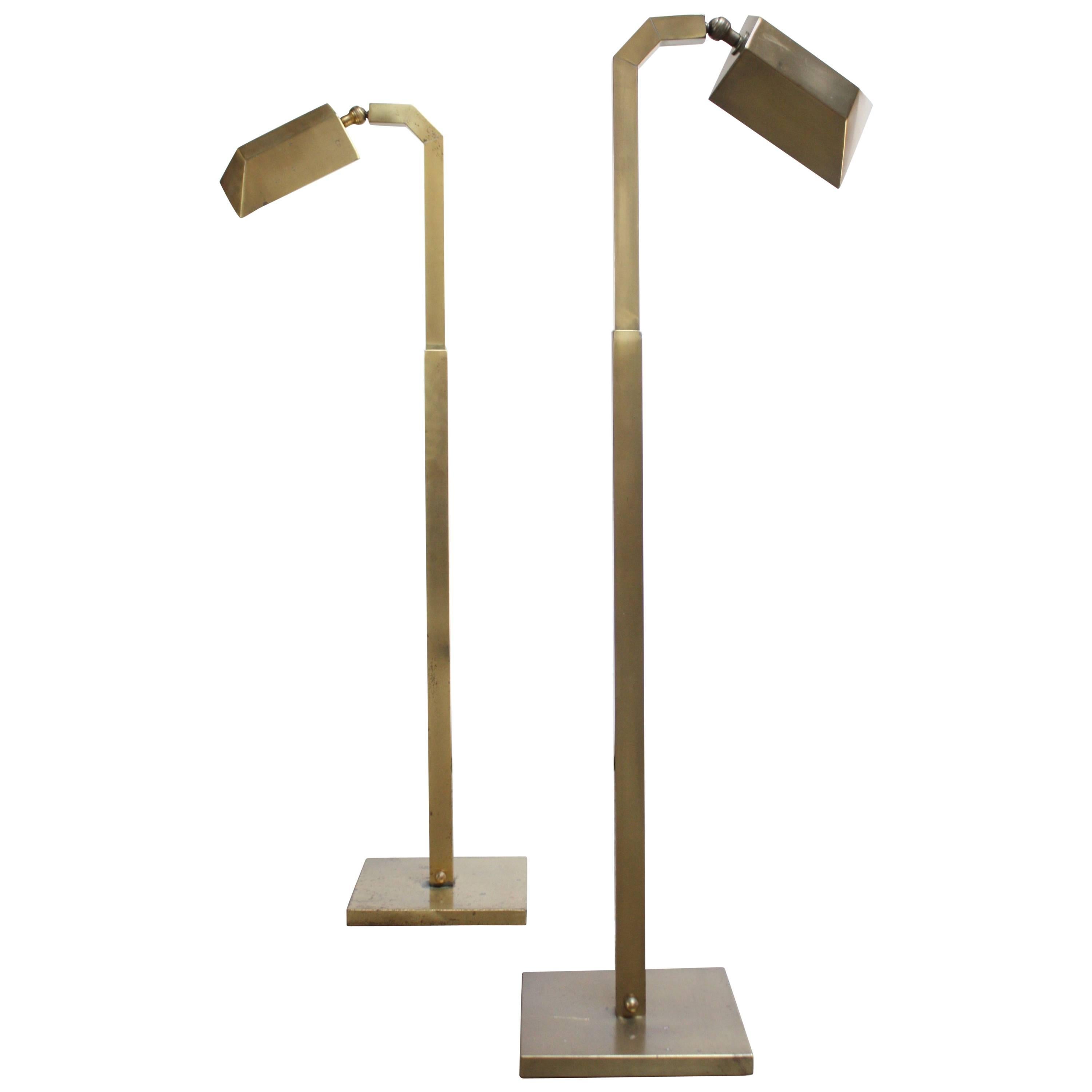 Pair of 1970s Patinated Brass Chapman Floor Lamps