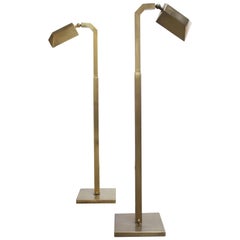 Retro Pair of 1970s Patinated Brass Chapman Floor Lamps