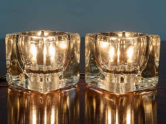 Pair of 1970s Peill & Putzler German Vintage Clear Glass Cube Lights