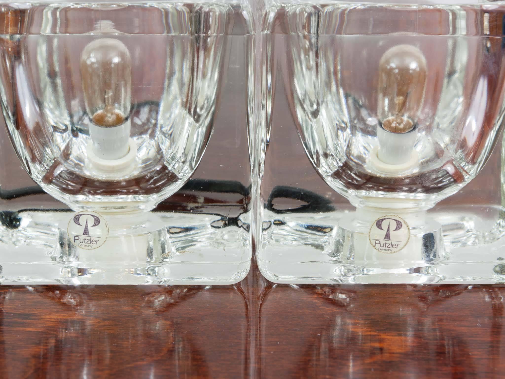 Pair of 1970s Peill & Putzler German Vintage Clear Glass Cube Lights 3