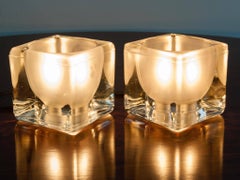 Pair of 1970s Peill & Putzler German Vintage Frosted Cube Glass Lamps