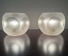 Pair of 1970s Peill & Putzler Frosted Concave Circular Glass Table Lamps