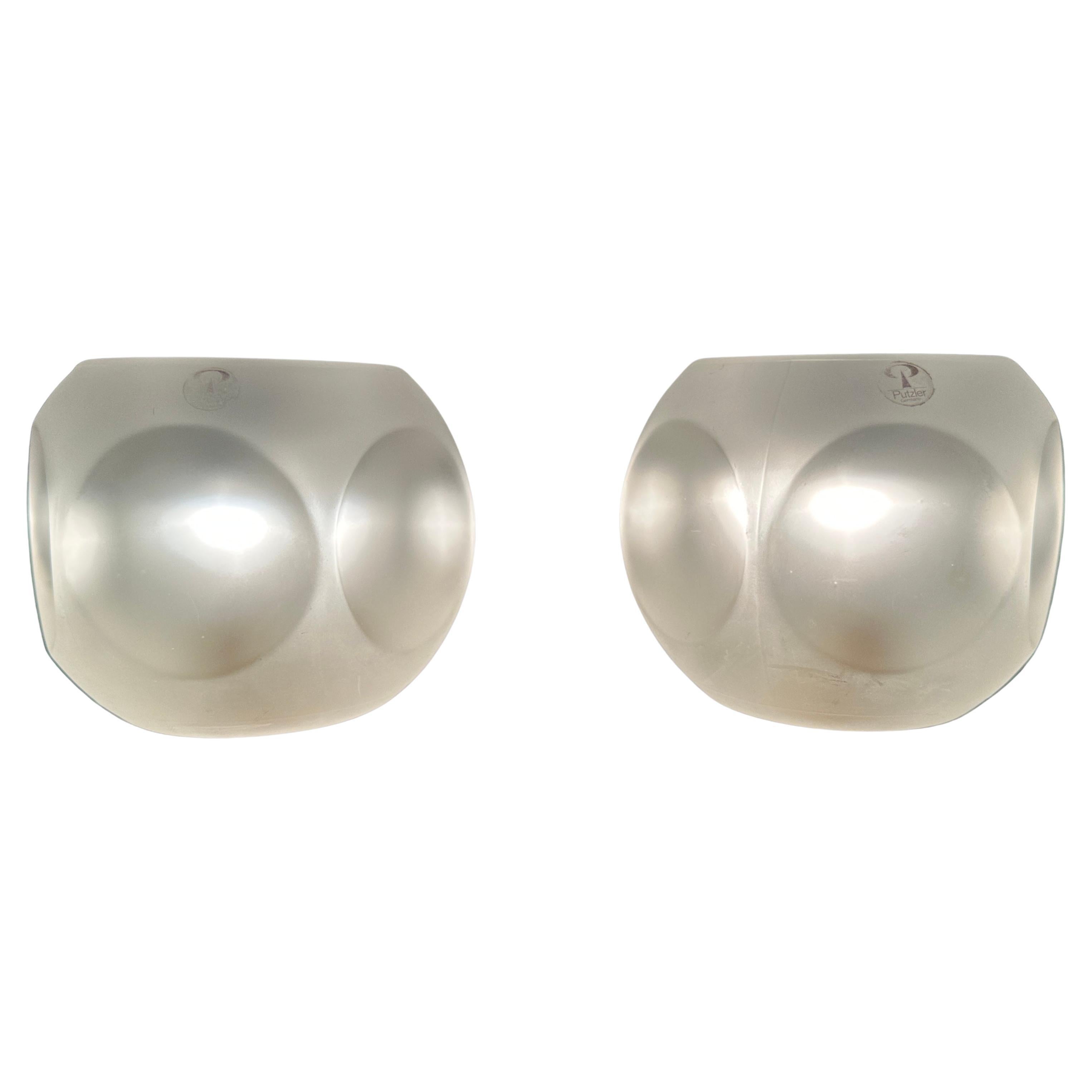 Paar 1970er Peill & Putzler Tischlampen aus mattiertem, gerundetem Glas