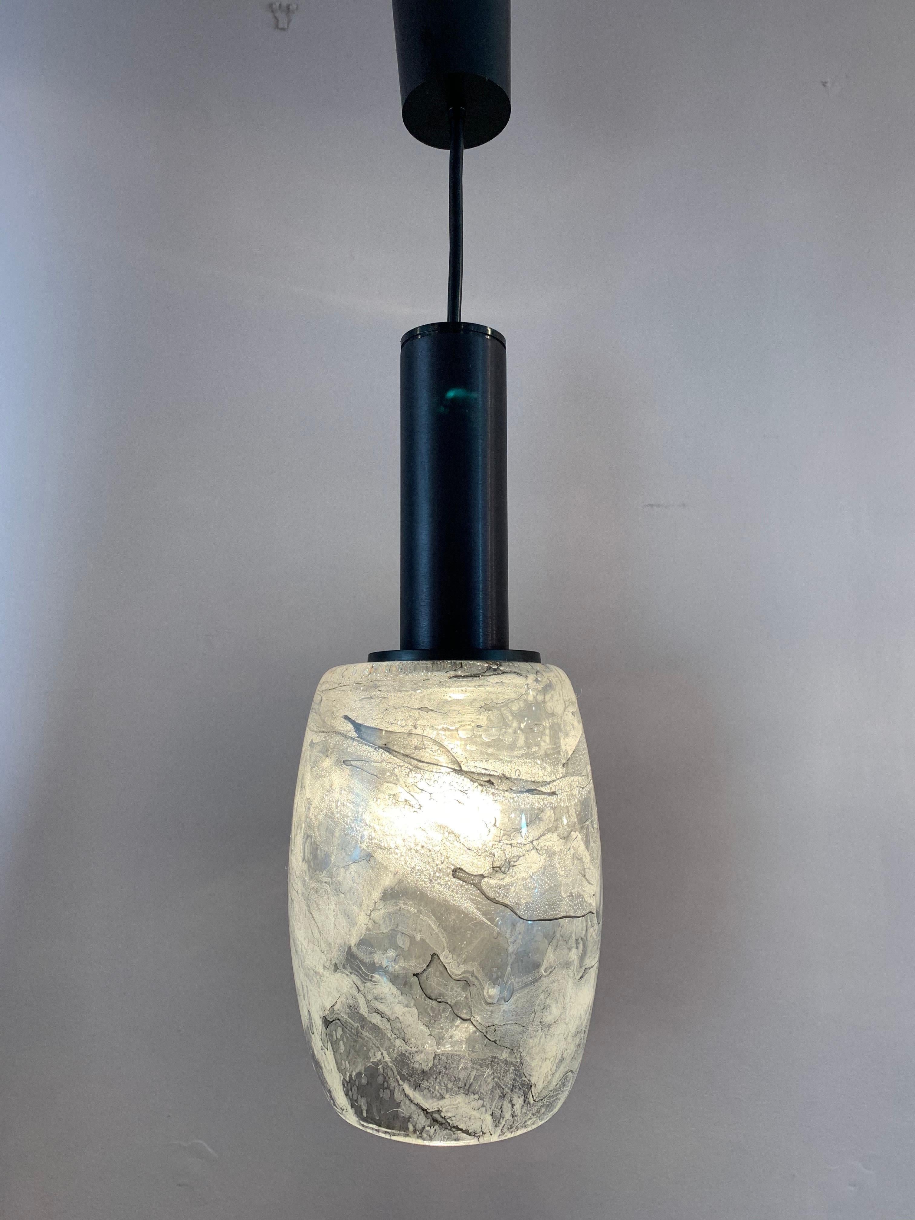 Mid-Century Modern Pair of 1970s Peill & Putzler Grey Marbled Glass Pendant Hanging Ceiling Lights