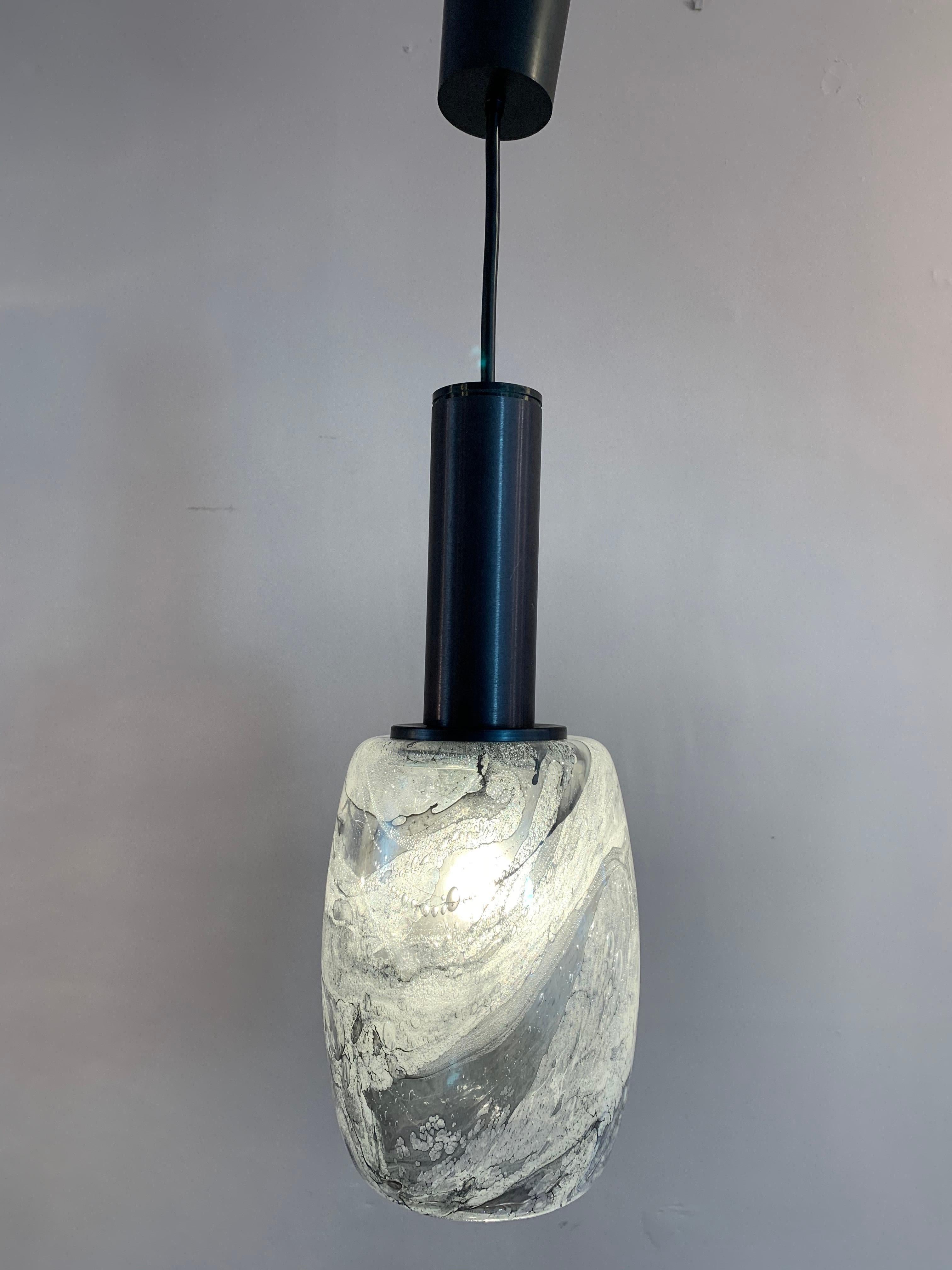 Pair of 1970s Peill & Putzler Grey Marbled Glass Pendant Hanging Ceiling Lights In Good Condition In London, GB