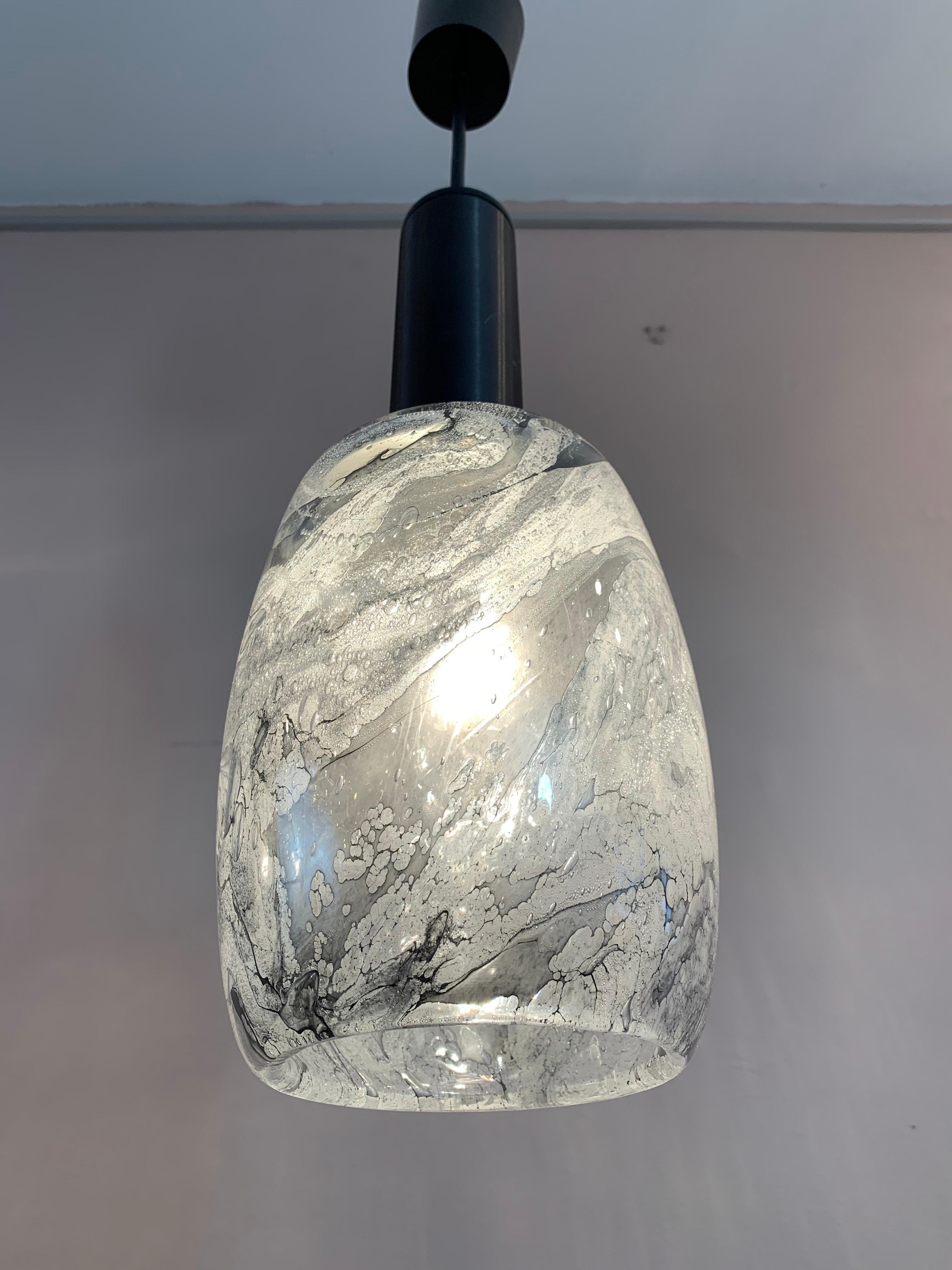 20th Century Pair of 1970s Peill & Putzler Grey Marbled Glass Pendant Hanging Ceiling Lights