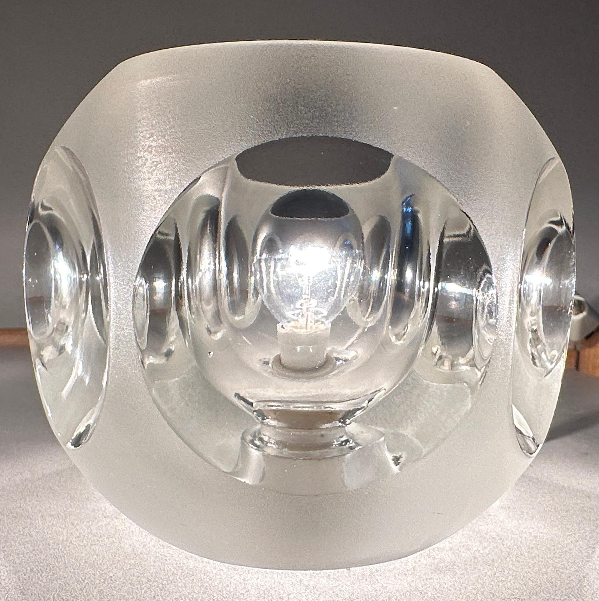 Pair of 1970s Peill & Putzler Space Age Frosted Clear Concave Glass Table Lamps For Sale 6