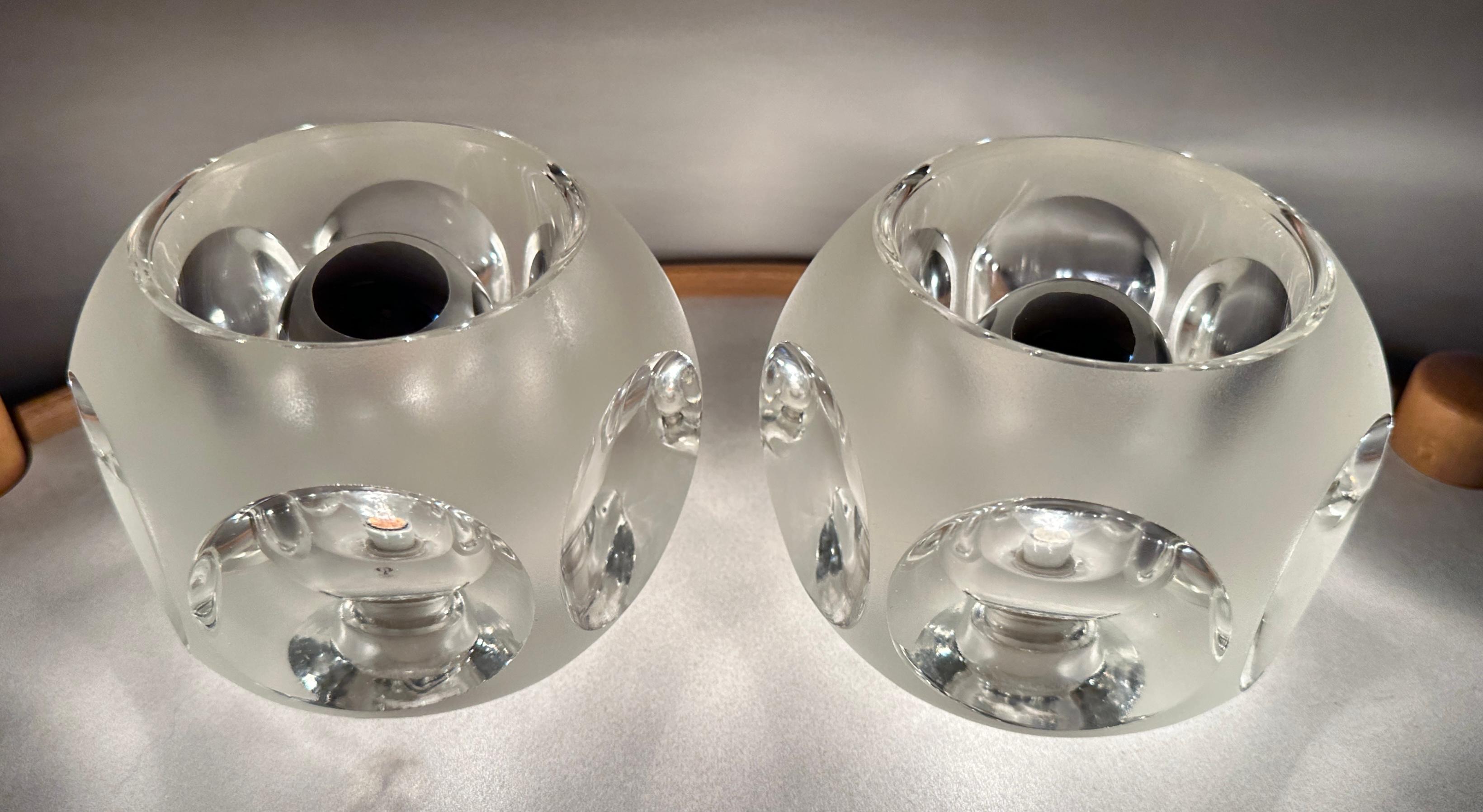 Pair of 1970s Peill & Putzler Space Age Frosted Clear Concave Glass Table Lamps In Good Condition For Sale In London, England