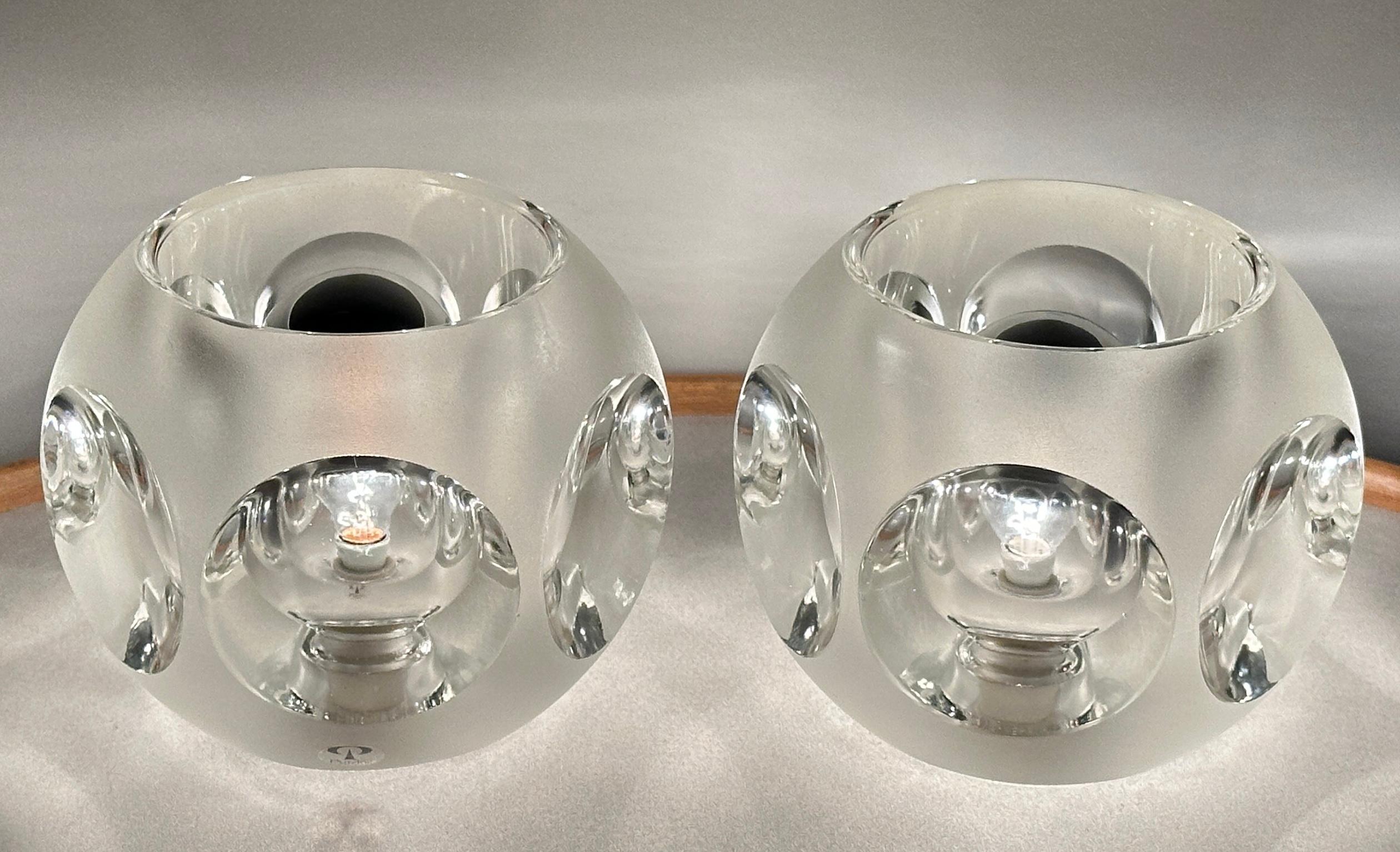 20th Century Pair of 1970s Peill & Putzler Space Age Frosted Clear Concave Glass Table Lamps For Sale