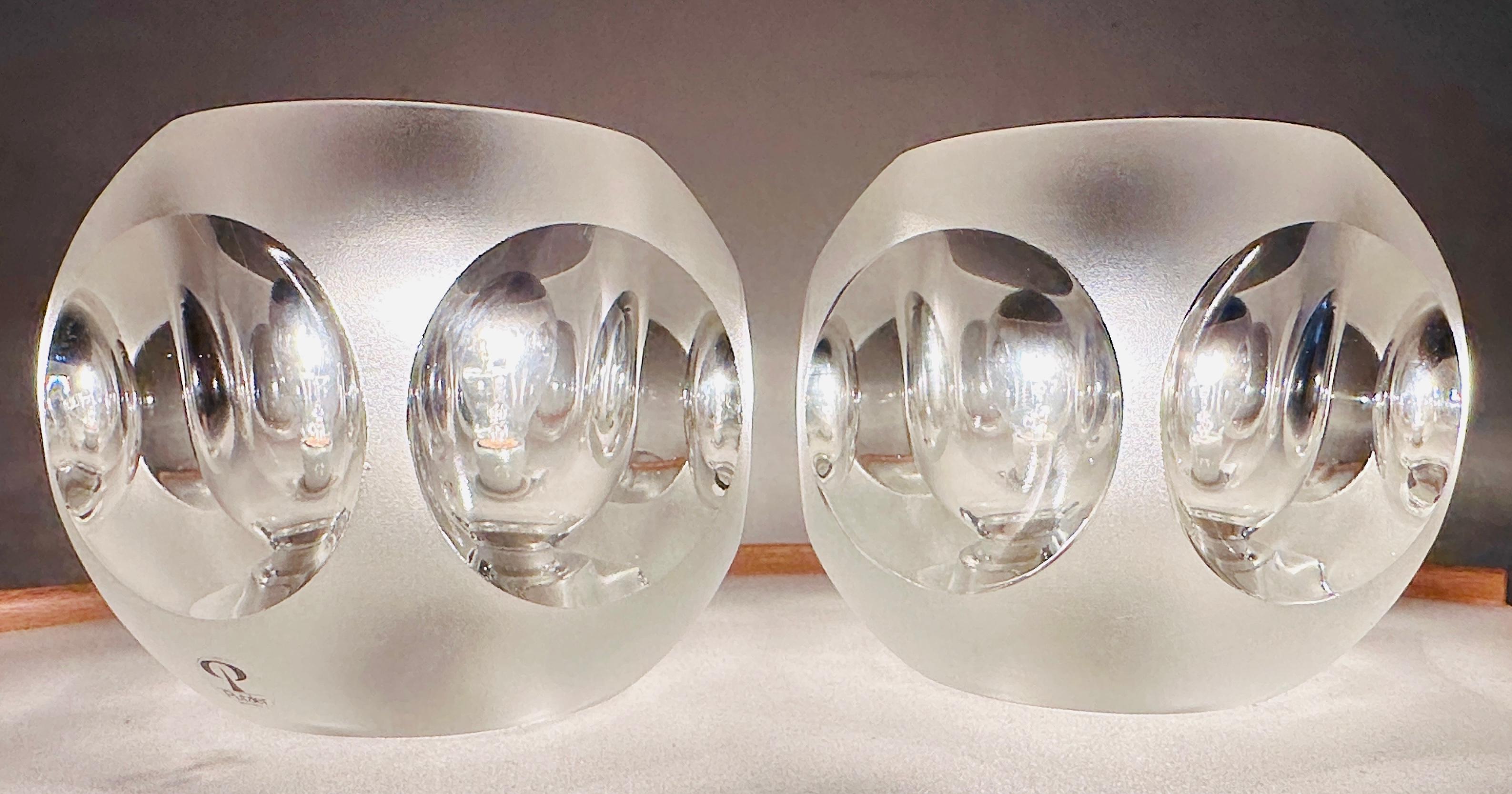 Pair of 1970s Peill & Putzler Space Age Frosted Clear Concave Glass Table Lamps For Sale 1