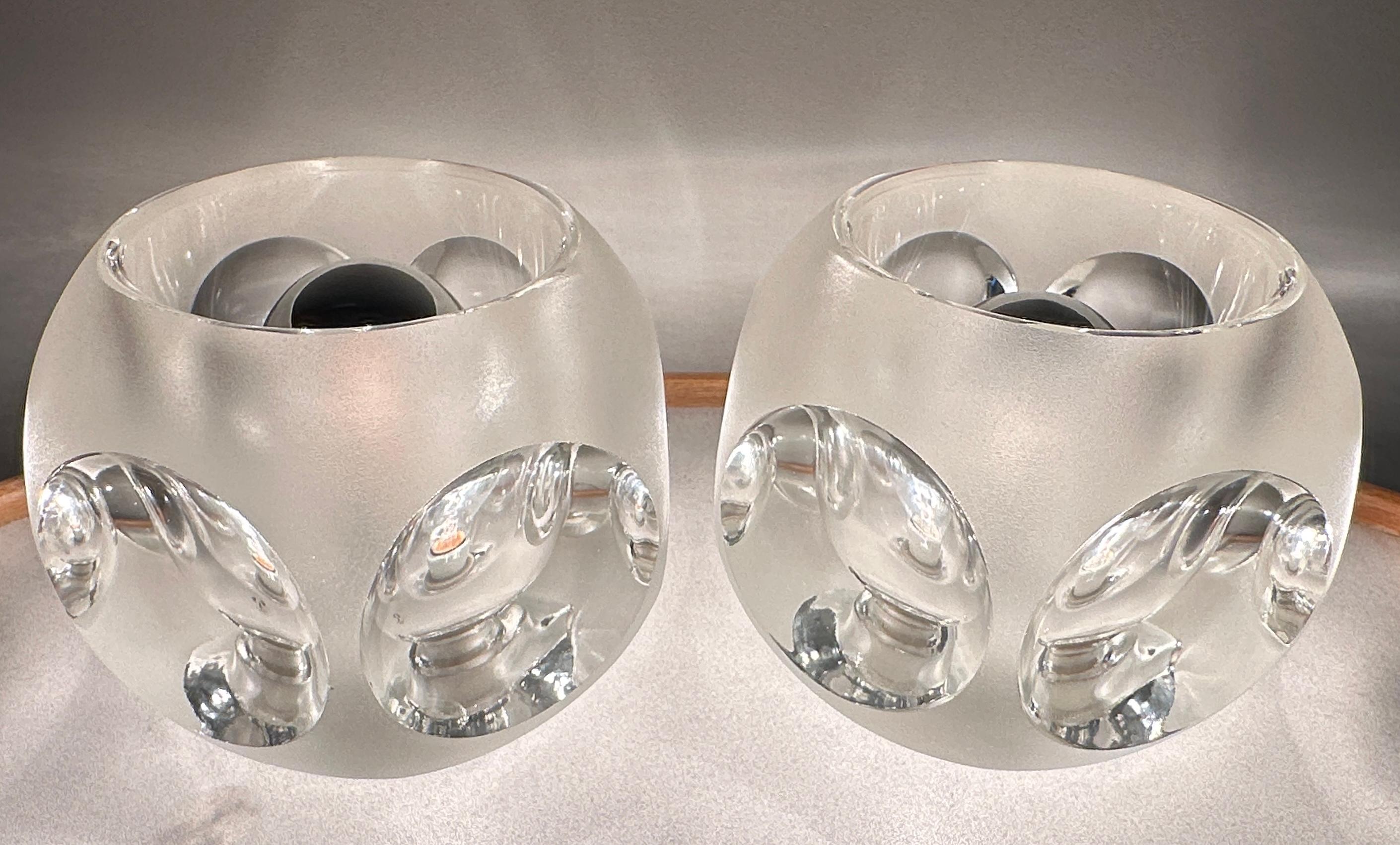 Pair of 1970s Peill & Putzler Space Age Frosted Clear Concave Glass Table Lamps For Sale 2