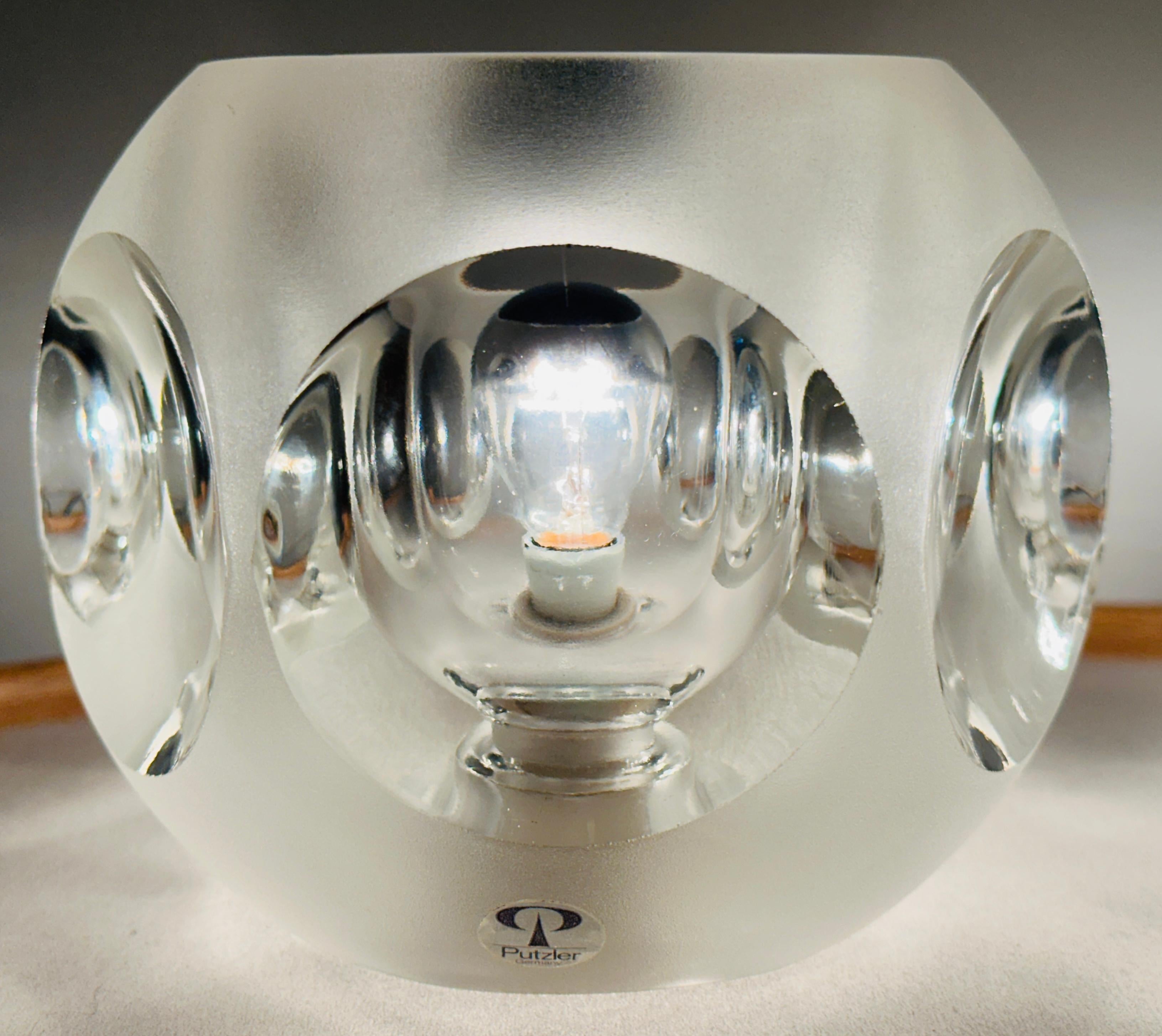 Pair of 1970s Peill & Putzler Space Age Frosted Clear Concave Glass Table Lamps For Sale 4